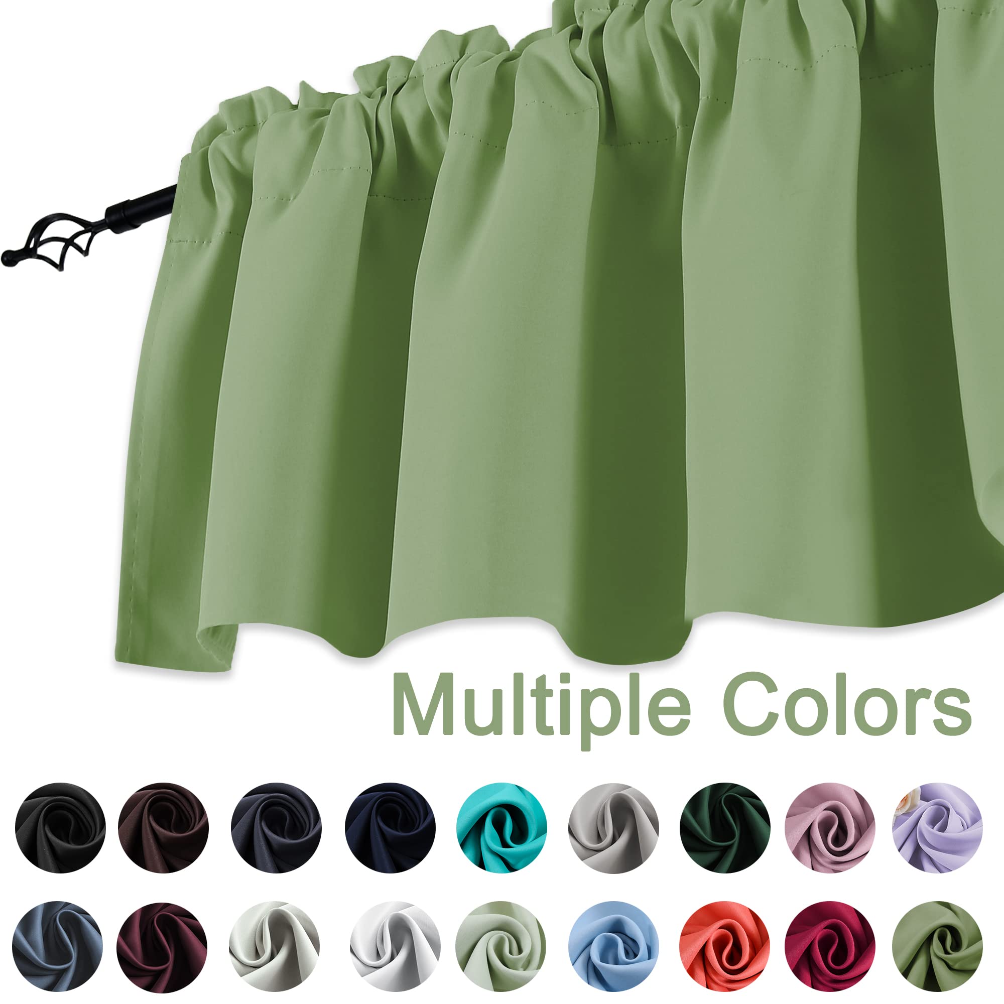 KEQIAOSUOCAI Sage Green Window Valance 72 Inch by 16 Inch for Kids Room - Rod Pocket Room Darkening 16 Inch Curtain Valance for Bedroom Living Room Basement 1 Panel 72Wx16L