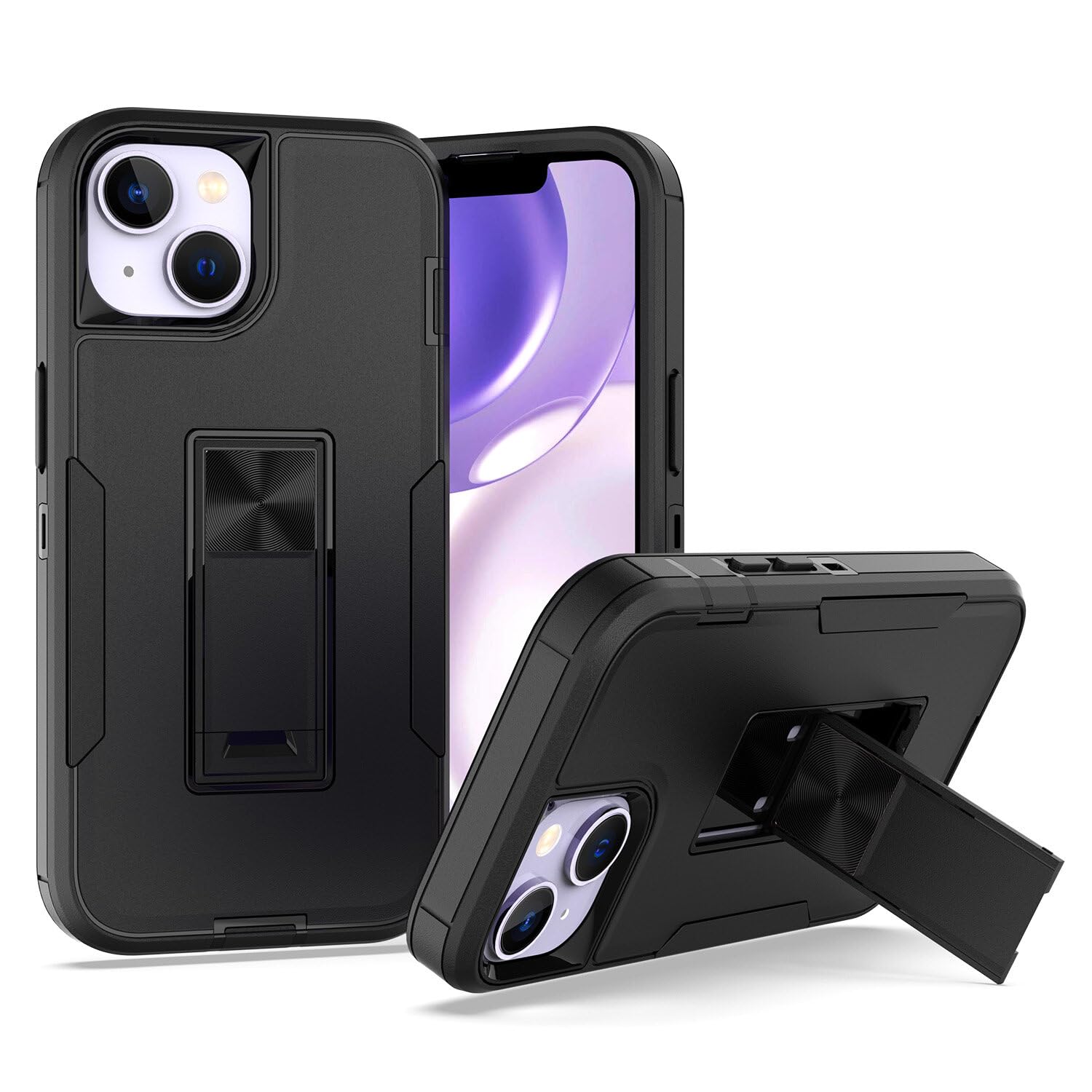 Mavis's Diary Phone Case Compatible for iPhone 15 Case Silicone Cover with Foldable Holder Kickstand Bumper, Heavy Duty Protection Solid Shockproof Protector Magnetic Car Mount-Black