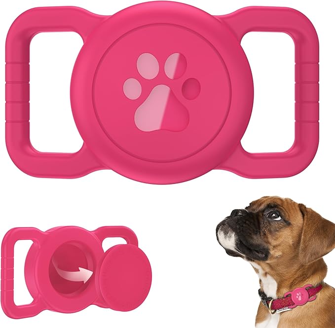 Joytale Airtag Dog Collar Holder [1 Pack] – Waterproof Full Silicone Protective Case for Apple Airtag – Anti-Lost Pet Tracker Holder Fits All Collar Widths – Includes Pink & Orange M