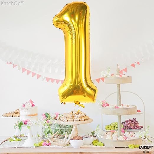 Gold 1 Balloon for First Birthday - 40 Inch | One Balloon for First Birthday