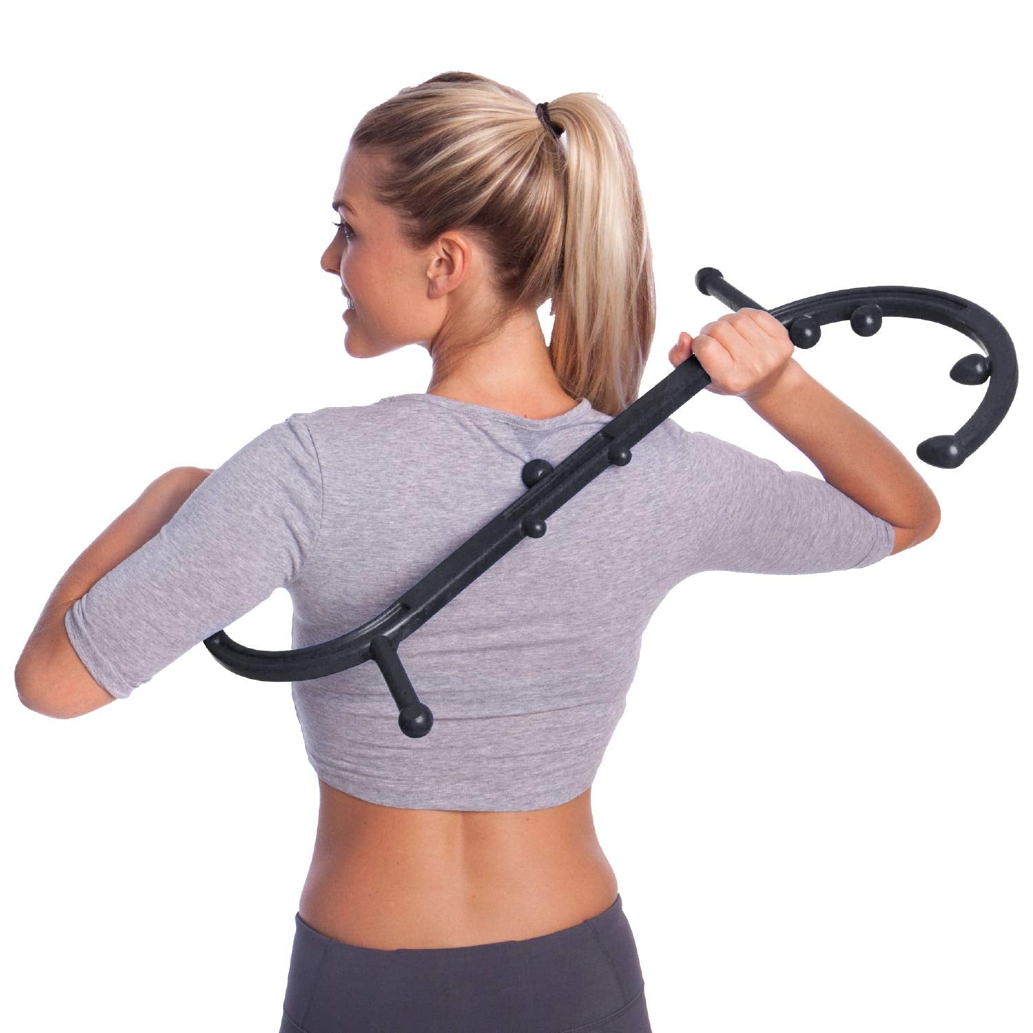 Body Back Buddy Classic - أداة تدليك نقاط الزناد، جهاز تدليك محمول للرقبة والظهر، جهاز تدليك ذاتي يدوي، عصا تدليك، مزيل عقد العضلات مع تعليمات (أسود رخامي)