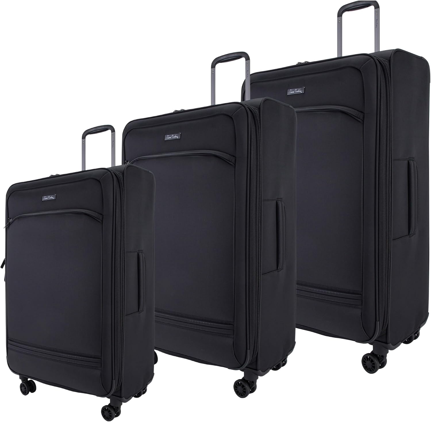 Pierre Cardin Luggage set of 5 Softside Lightweight Suitcase for Travel, TSA Approved Lock, Anti Theft Double Zipper, Mercury Collection (Black)