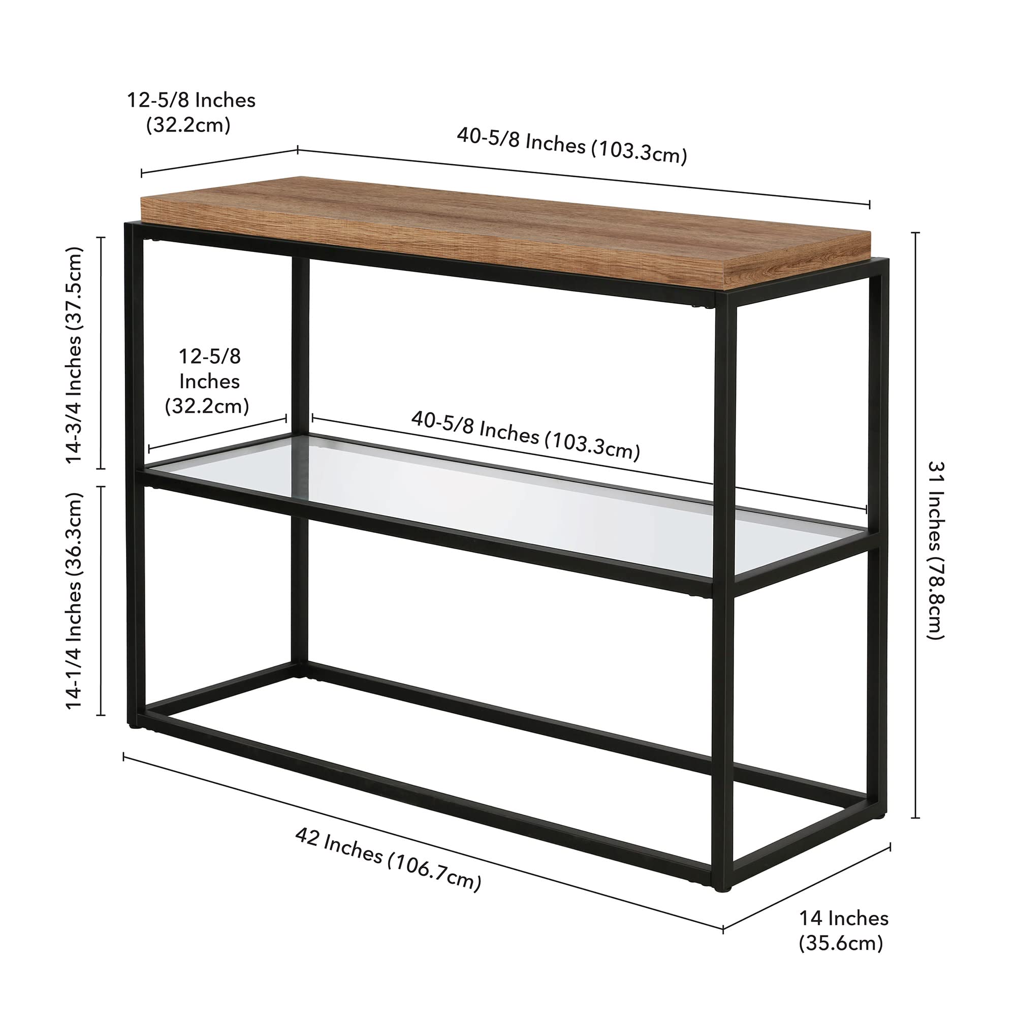 Henn&Hart Blackened Bronze and Rustic Oak Accent Console Table, 42", Black