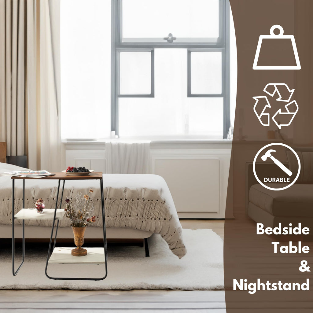 DRASTE Narrow Side Table, Square End Tables Living Room, Modern Wood Nightstand Large Bedside Table, Unique Slim Side Tables Bedroom Furniture, Industrial Dark Brown Skinny End Table for Small Spaces