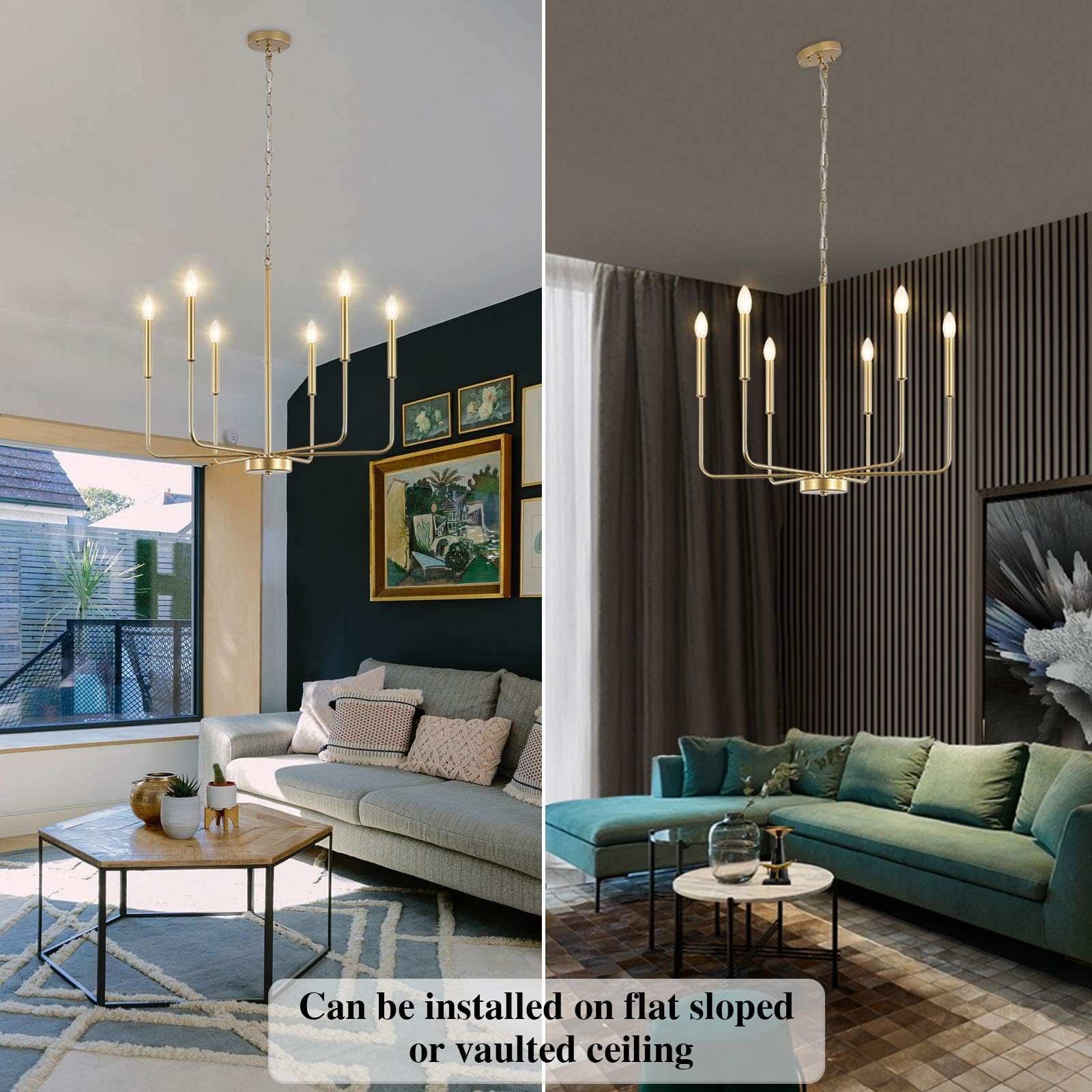 ETONIMERR Gold Chandelier Light Fixtures Ceiling Hanging Modern Farmhouse Chandelier for Dining Room, Candle Gold Pendant Light for Kitchen Island Living Room Foyer Bedroom