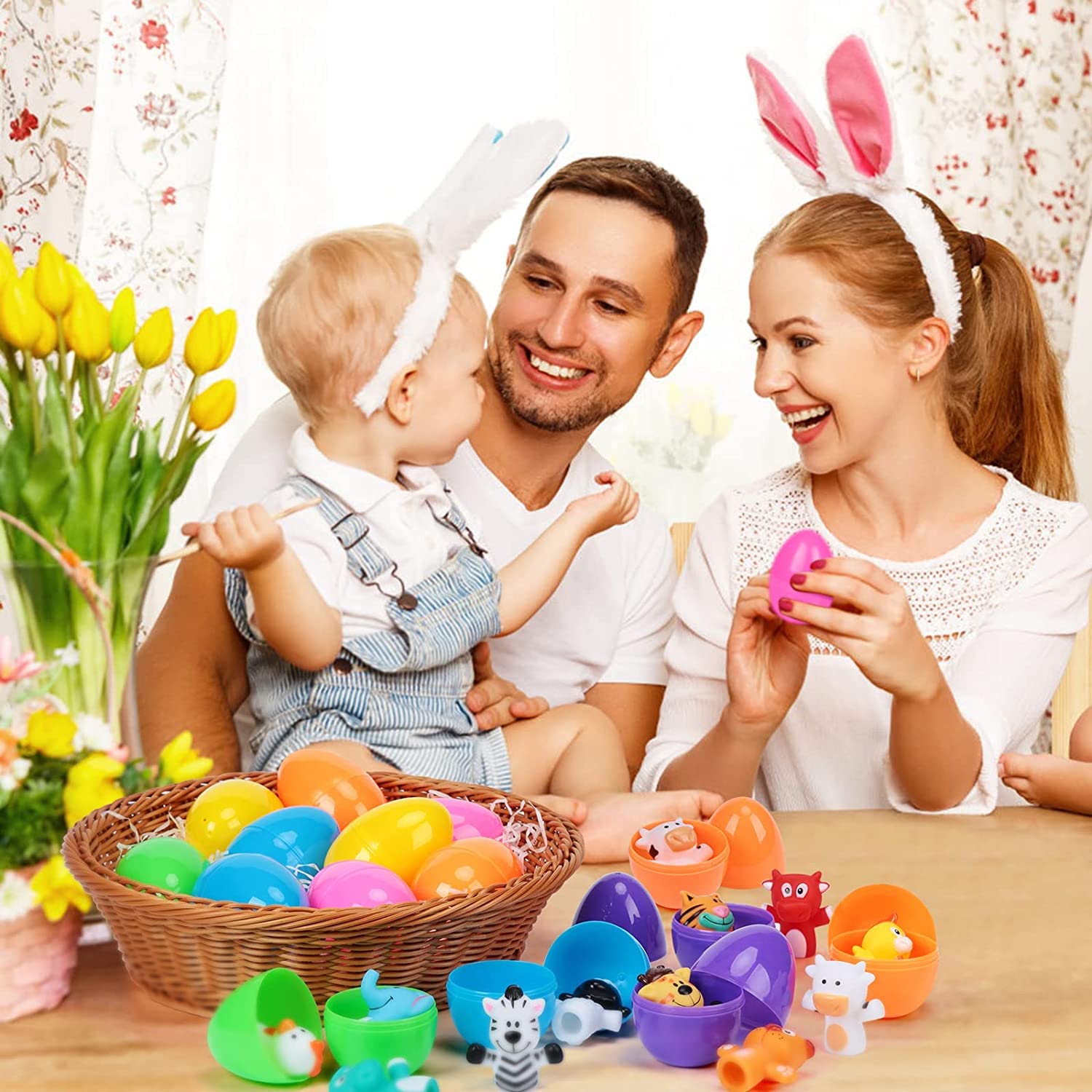 JZS 25pcs Eggs, 2.4 Inch Plastic Eggs Fillable Candy Party Themed Gift Fillers Decoration Classroom Reward Gifts