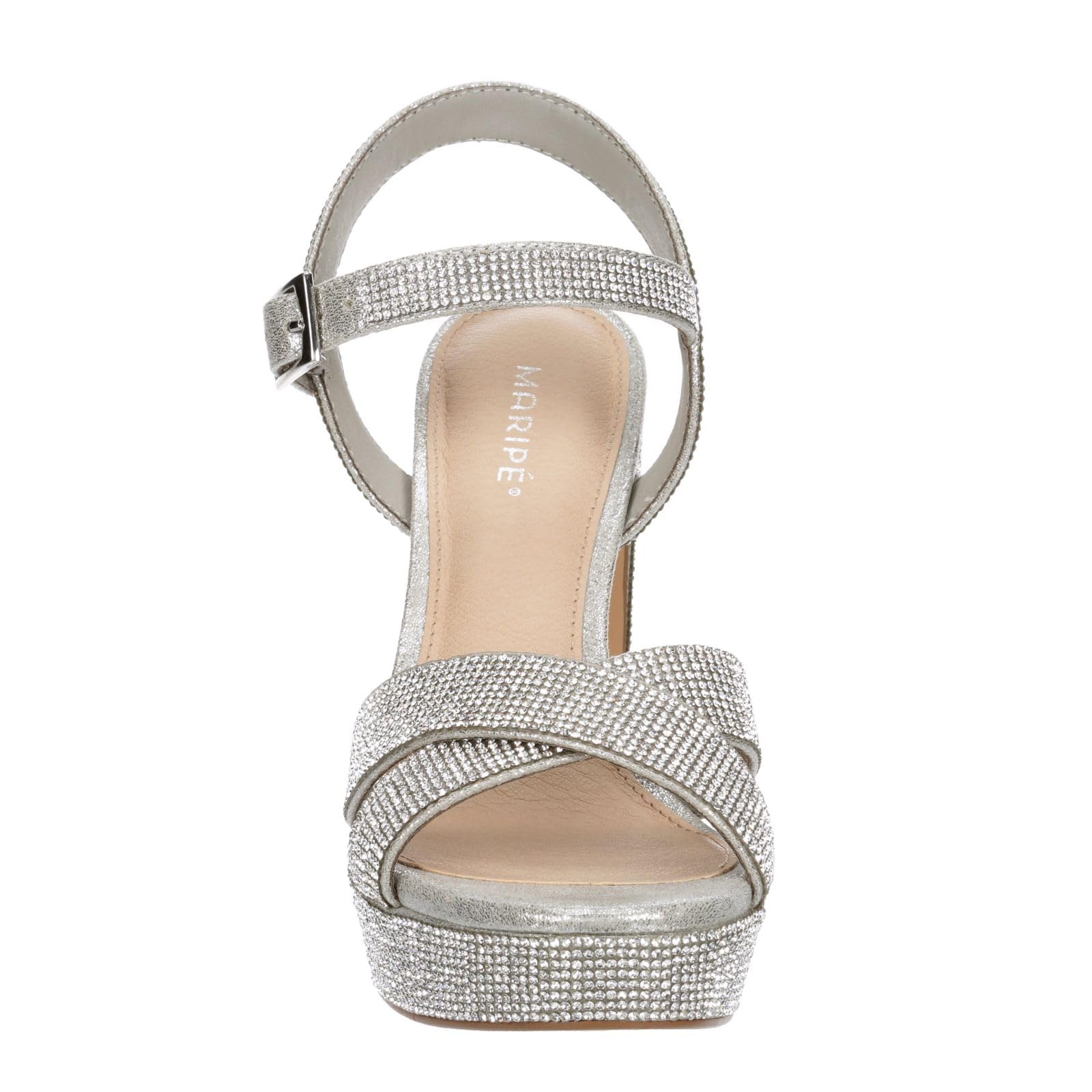 Size: 39 - Maripe Leilani - Women's Open Toe Chunky High Heel Ankle Strap Rhinestone Platform Sandals Silver 2, Size 8.5 Medium Width