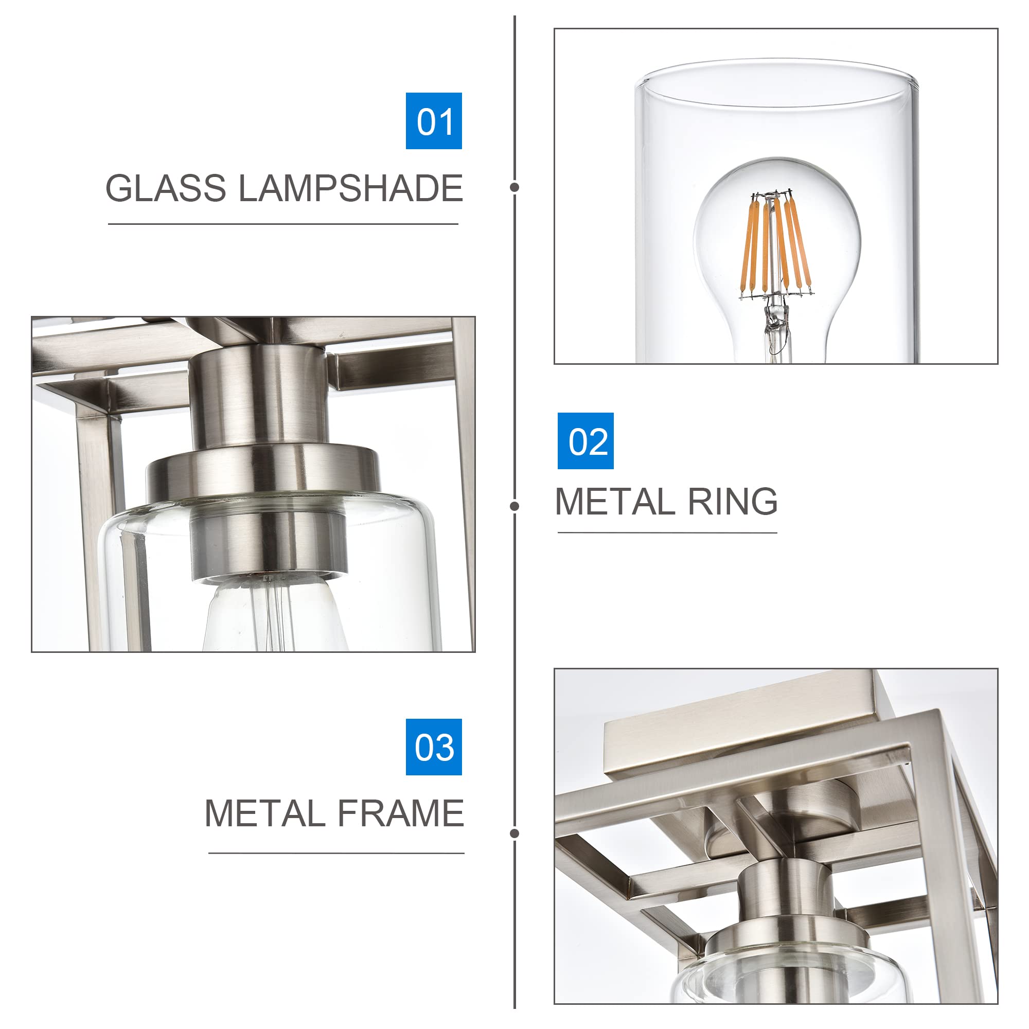 MELUCEE Semi Flush Mount Ceiling Light Brushed Nickel Finish, 1-Light Industrial Island Light Geometric Metal Cage Farmhouse Ceiling Light Fixture for Entryway Porch Bedroom Dining Room
