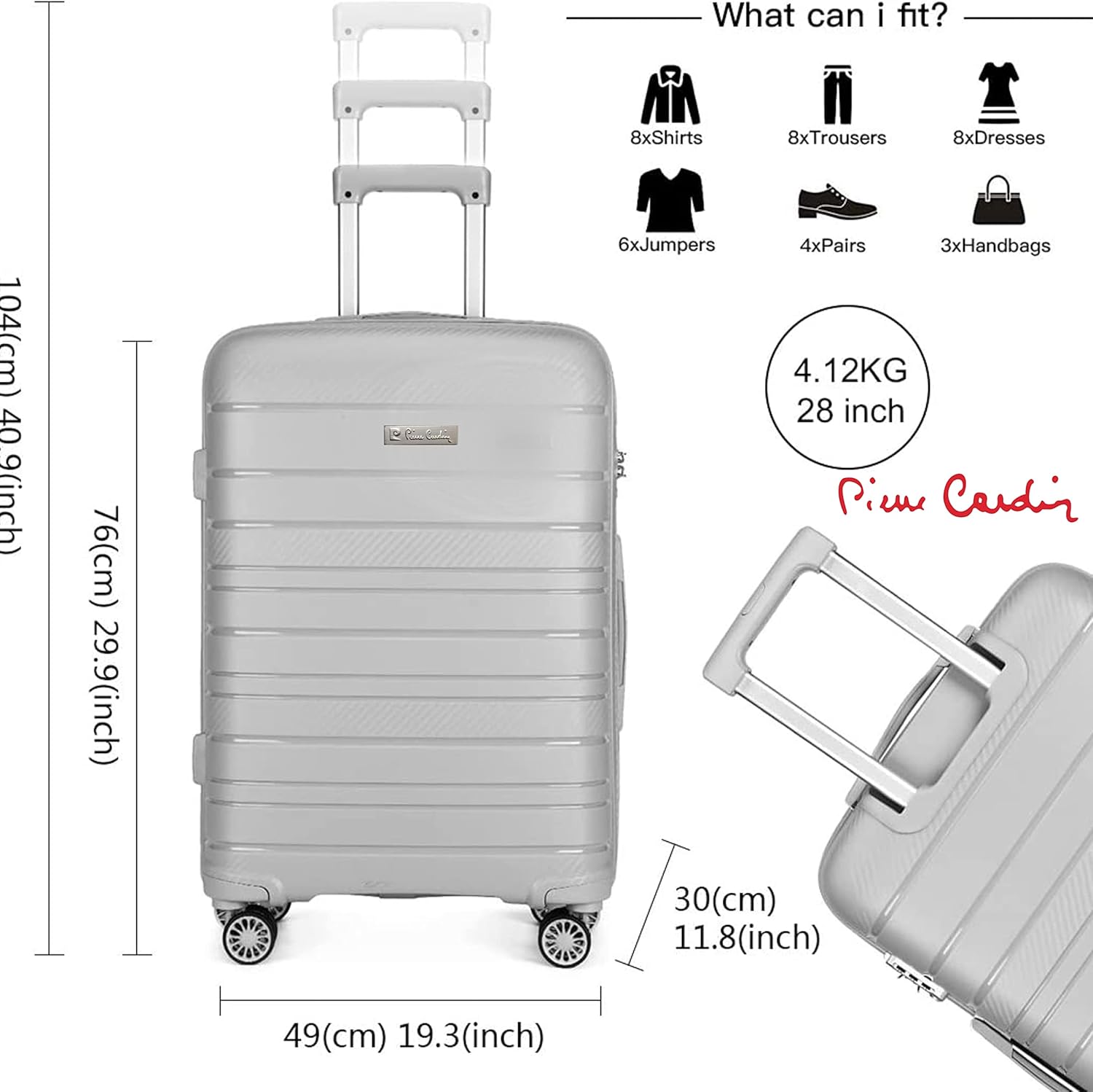 Pierre Cardin UNBREAKABLE Luggage for travel, ANTI Theft Double Zipper Suitcase, 4 Double Wheels (Set of 4, Grey)