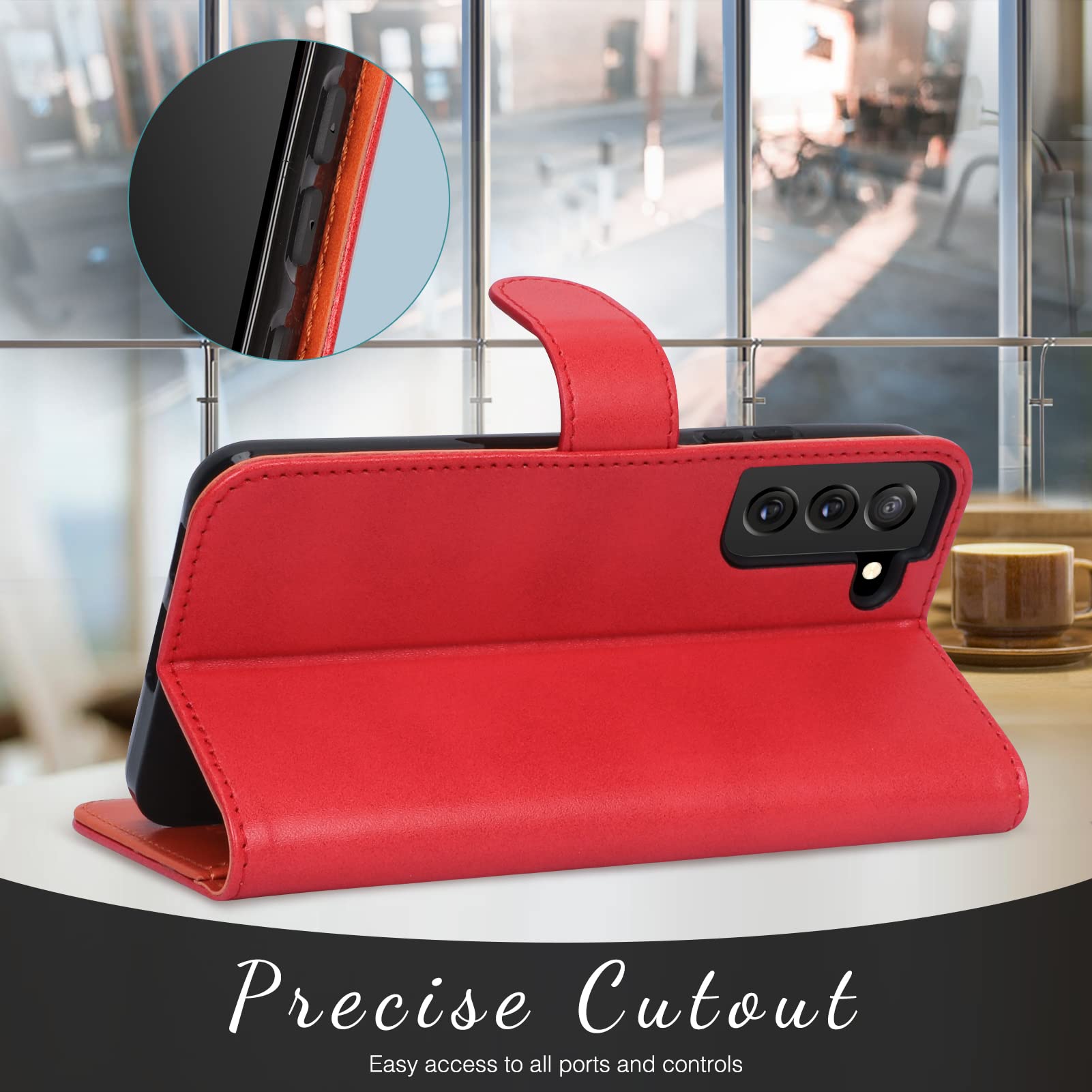 FYY Case for Samsung Galaxy S22 Plus 5G Wallet Case,Luxury PU Leather, Red - D