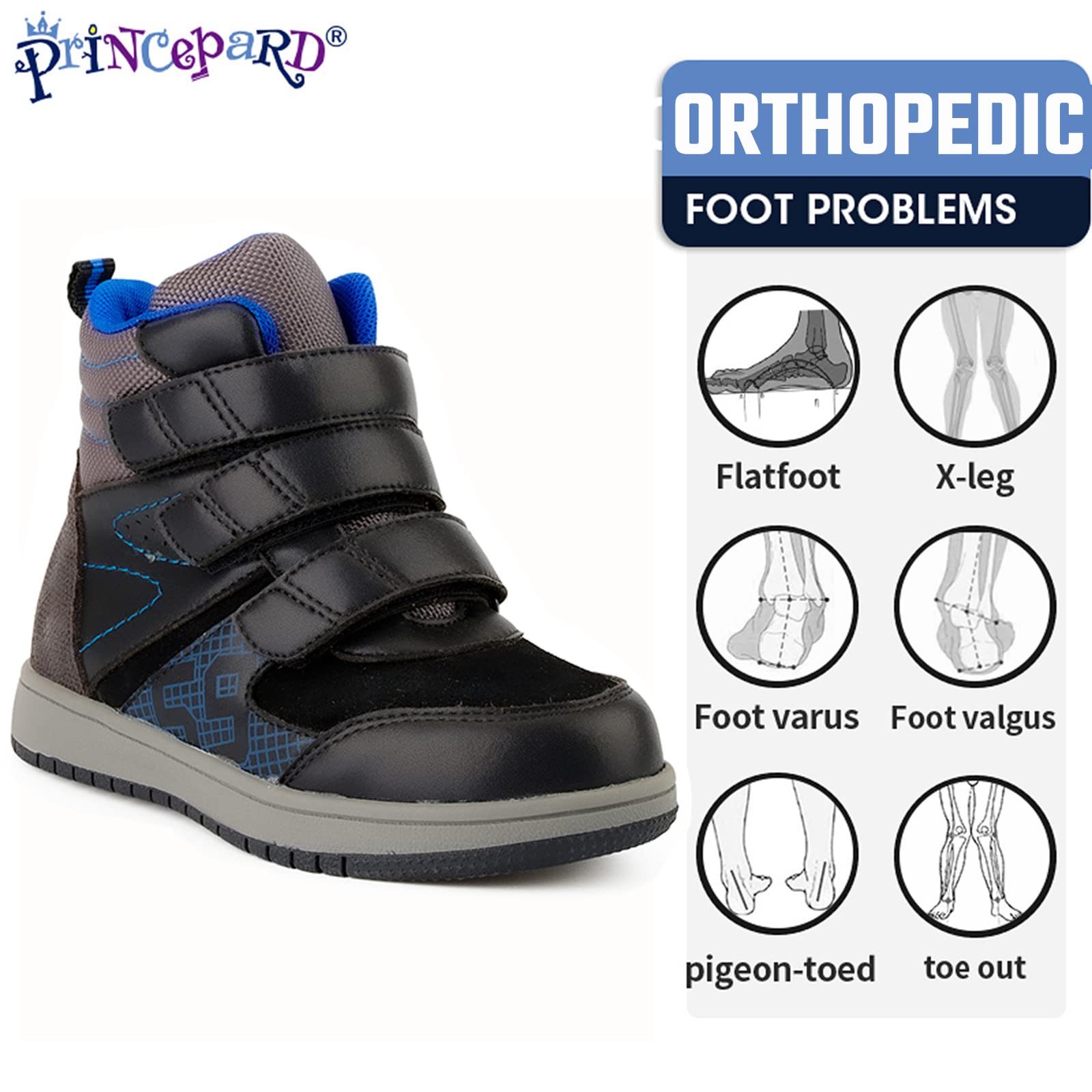 Size: 35 - Princepard Kids Orthopedic Shoes,Toddlers Corrective High Top Boots with Arch and Ankle Support,Improve Children's Flat Feet and Valgus/varus Black