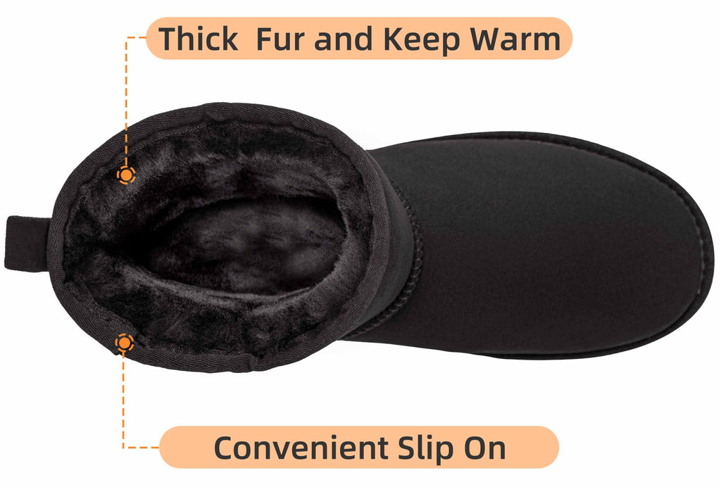 SIZE: 47 - CAMEL CROWN Men's Fur Snow Boots Warm Slip on Winter Boots Classic Short Mini Boots Comfortable House Slippers Boots for Men BlacK