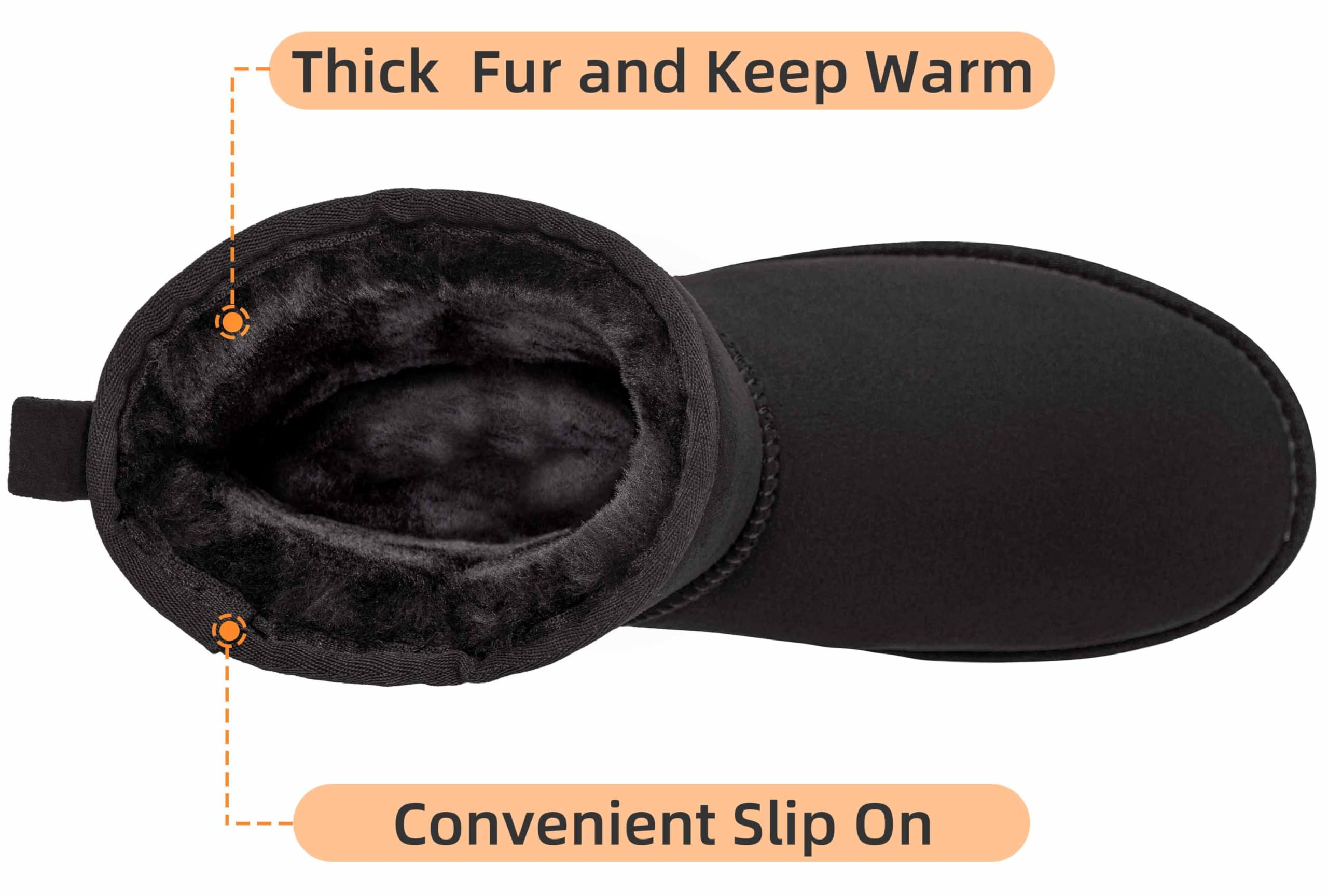 SIZE: 47 - CAMEL CROWN Men's Fur Snow Boots Warm Slip on Winter Boots Classic Short Mini Boots Comfortable House Slippers Boots for Men BlacK