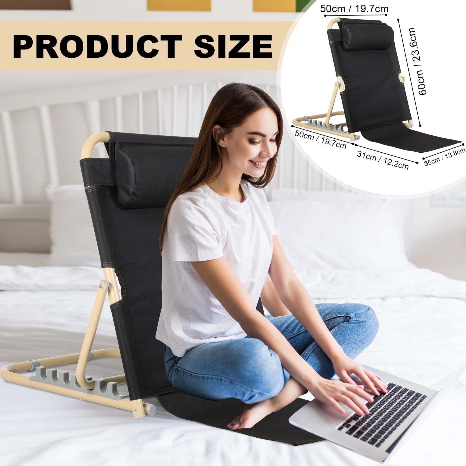 Menkxi Multifunction chair, adjustable lifting bed backrest (Black, 60 cm)