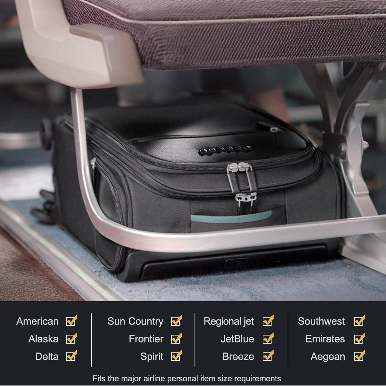 Dimensions of bag to fit under airline seat deals