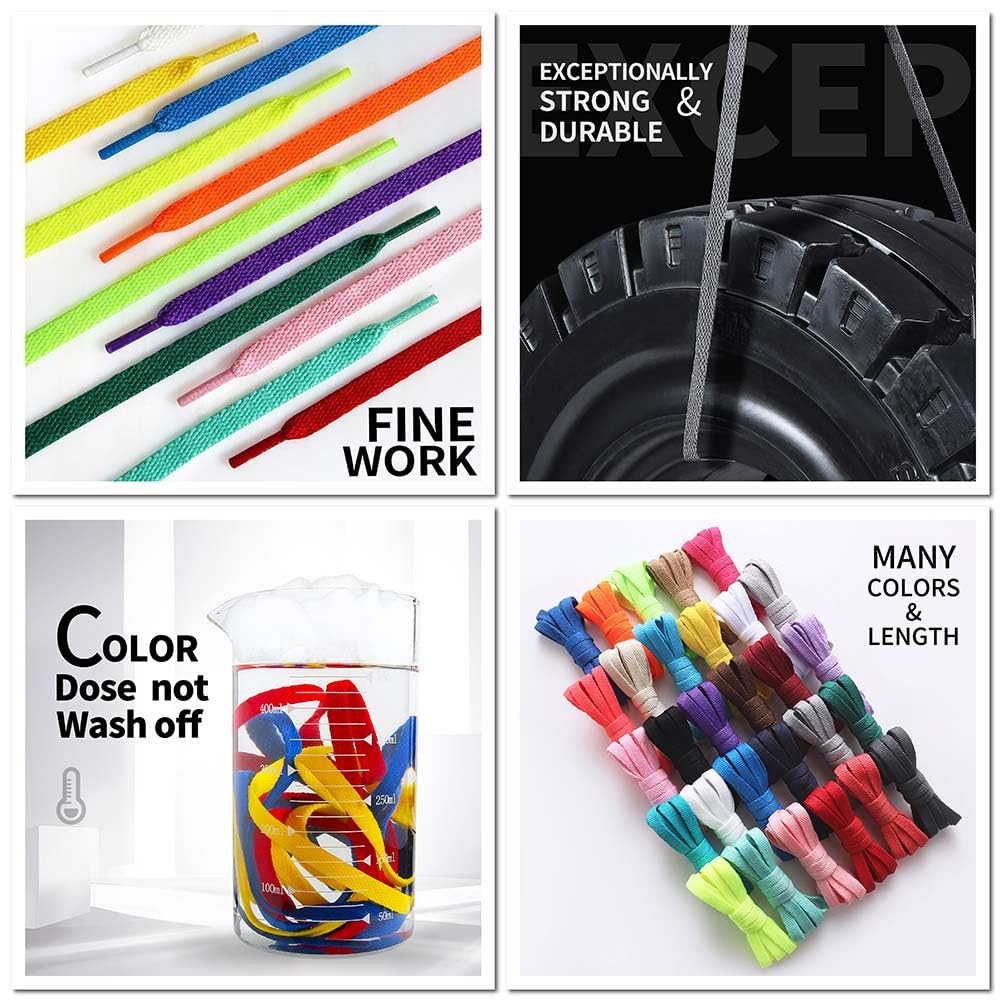 VSUDO Flat Trainers Shoelace, 8mm Wide Shoe Lace for Sneakers, Premium Trainer Shoe String, Replacements for Athletic Sport Shoelaces