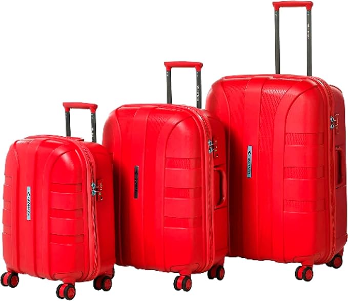 Sonada Heavy Duty UNBREAKABLE Luggage TSA Approved Unisex suitcase for travel, 4 Double Wheels, Anti Theft Double Zipper (Set of 3, Red)