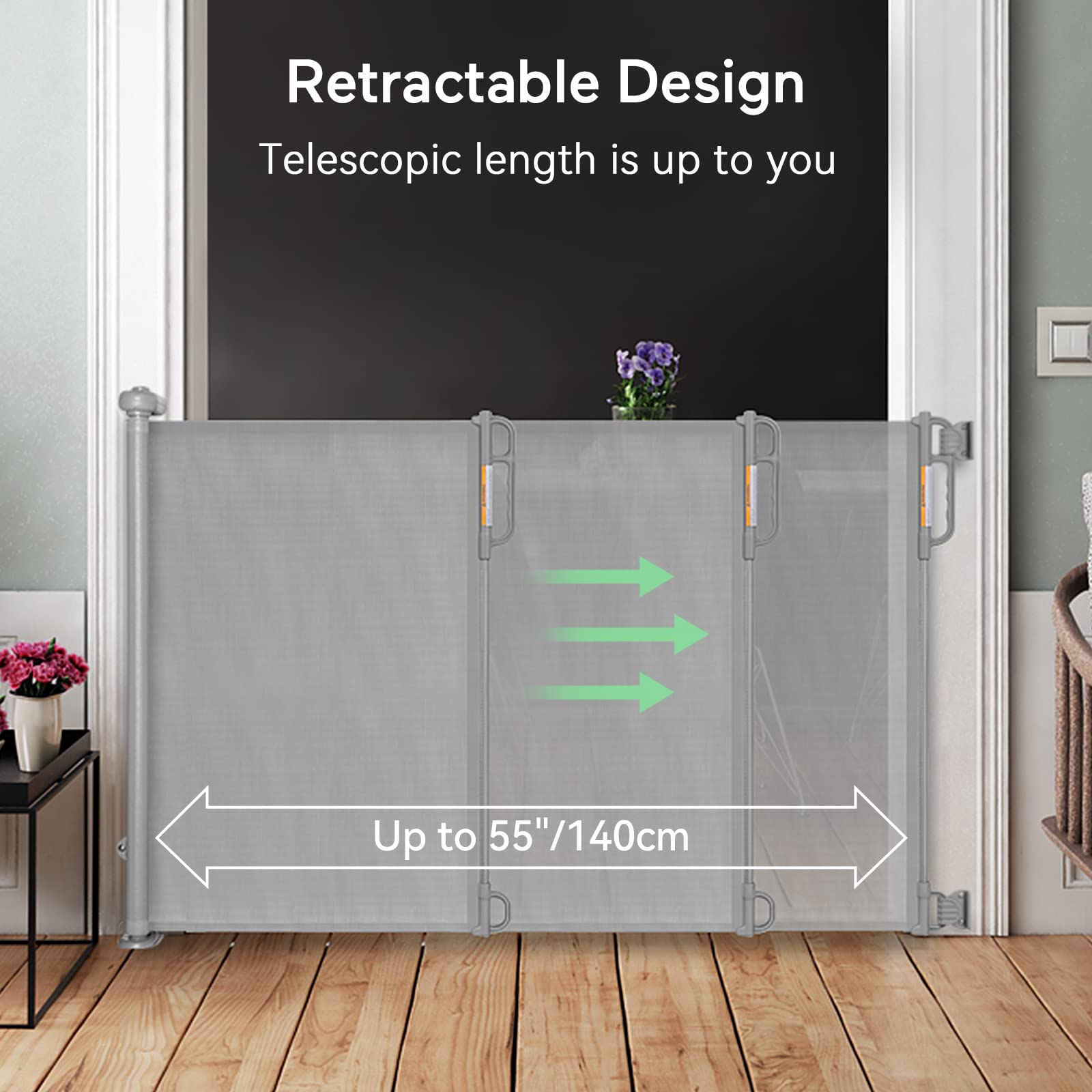 Momcozy Retractable Baby Gate, Mesh Baby Gate or Mesh Dog Gate, 83 CM Tall, Extends up to 140 CM Wide, Child Safety Gate for Doorways, Stairs, Hallways, Indoor/Outdoor, Grey