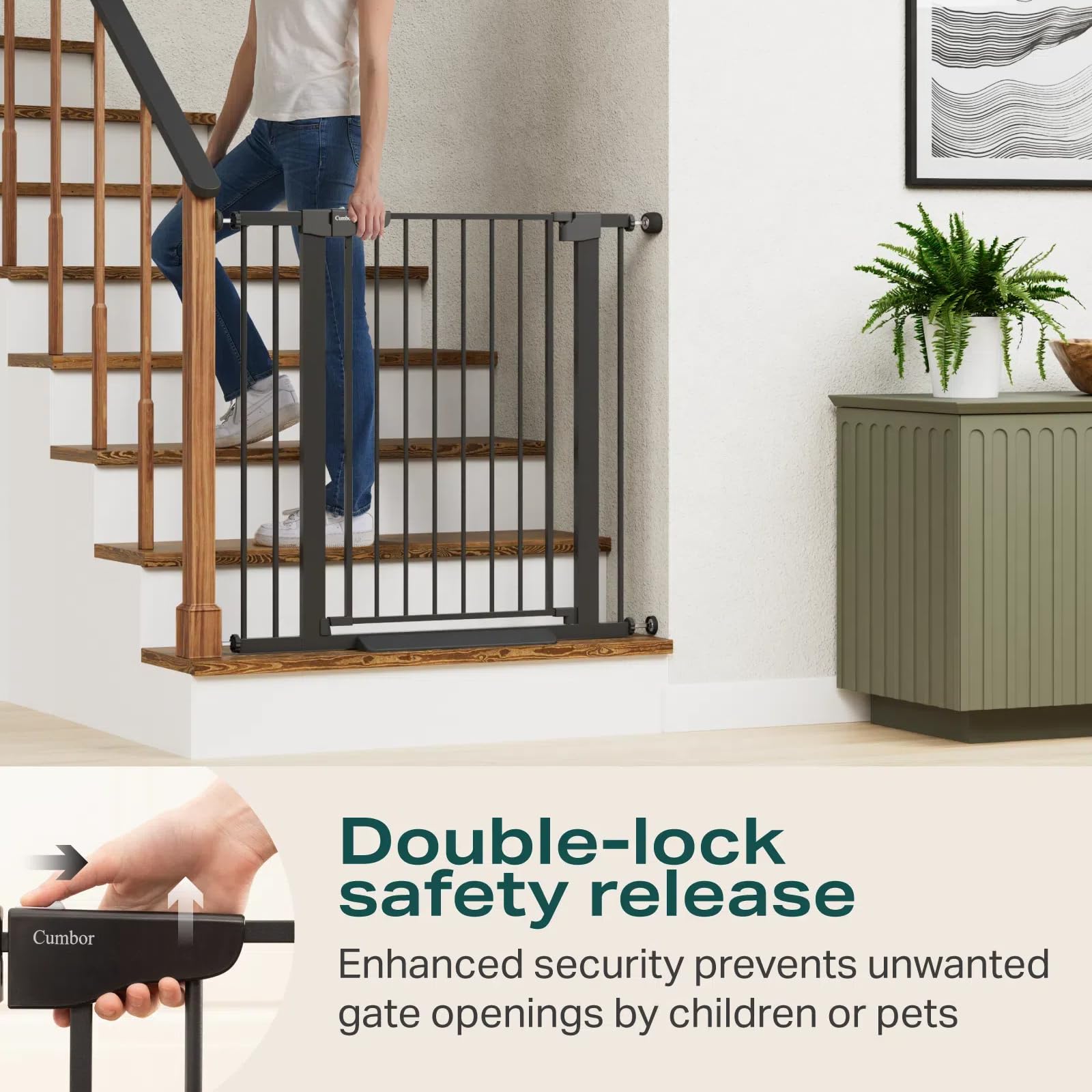 SIZE: 75-103 cm - Cumbor 36" Extra Tall Baby Gate for Dogs and Kids with Wide 2-Way Door, 29.7-40.6" Width, and Auto Close Personal Safety for Babies and Pets, Fits Doorways, Stairs, and Entryways