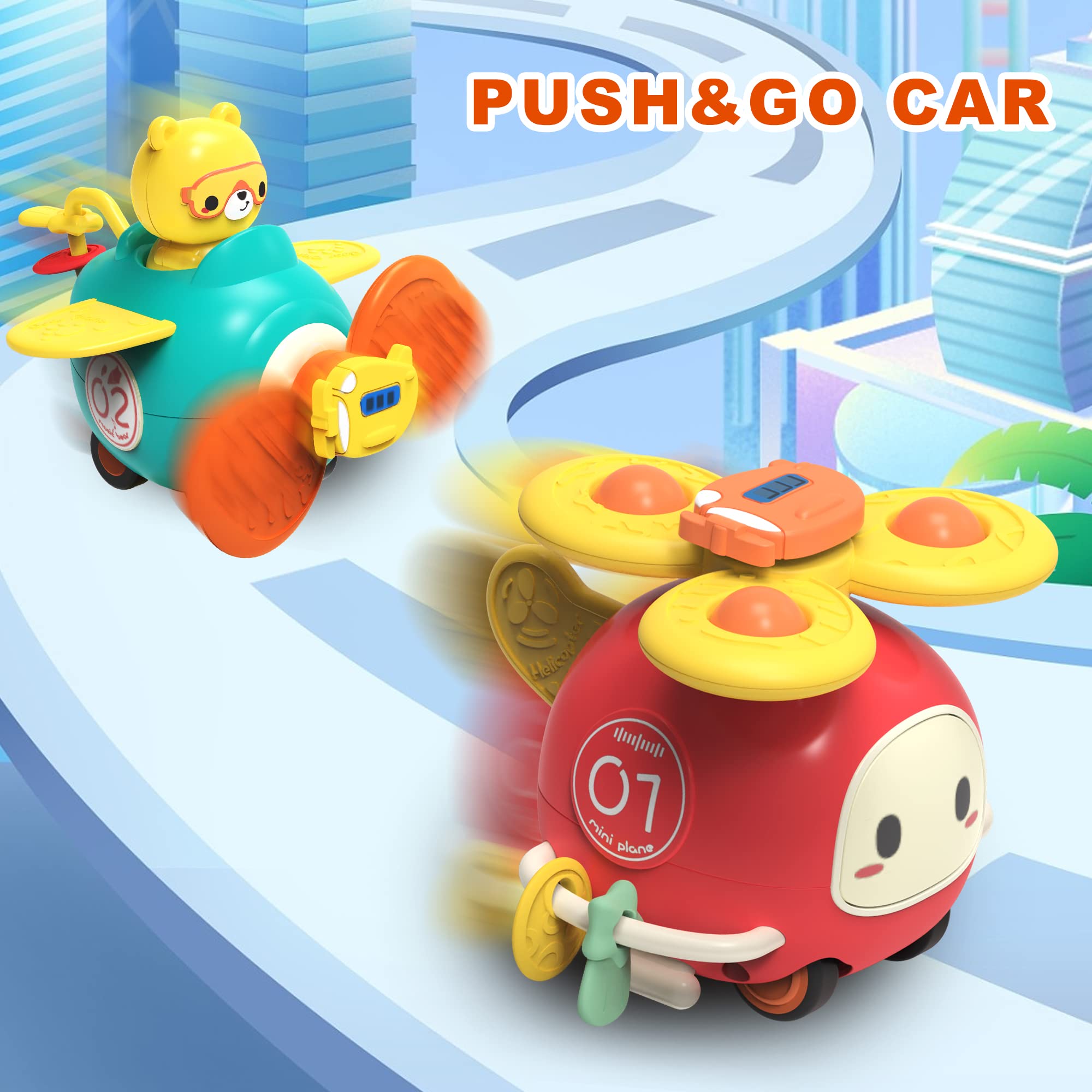 Dowellin 3-in-1 Spinner Toys High Chair Toy Table Toys for Kids, Car Toys and Helicopter Push Pull Toys Sucker Suction Toys for Child, Spinner Bath Toys for Baby Toddlers Infant 1 2 3 Years