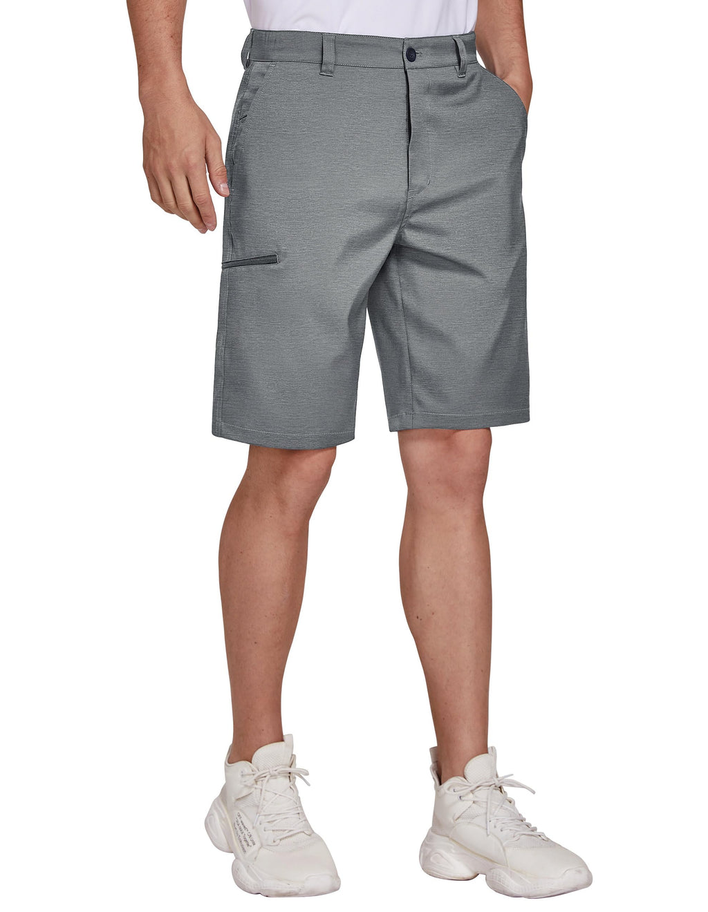 SIZE: 34 - PULI Men's Board Shorts Stretch Casual Golf Hybrid Dress Flat Front Lightweight Quick Dry with Pockets Grey 34