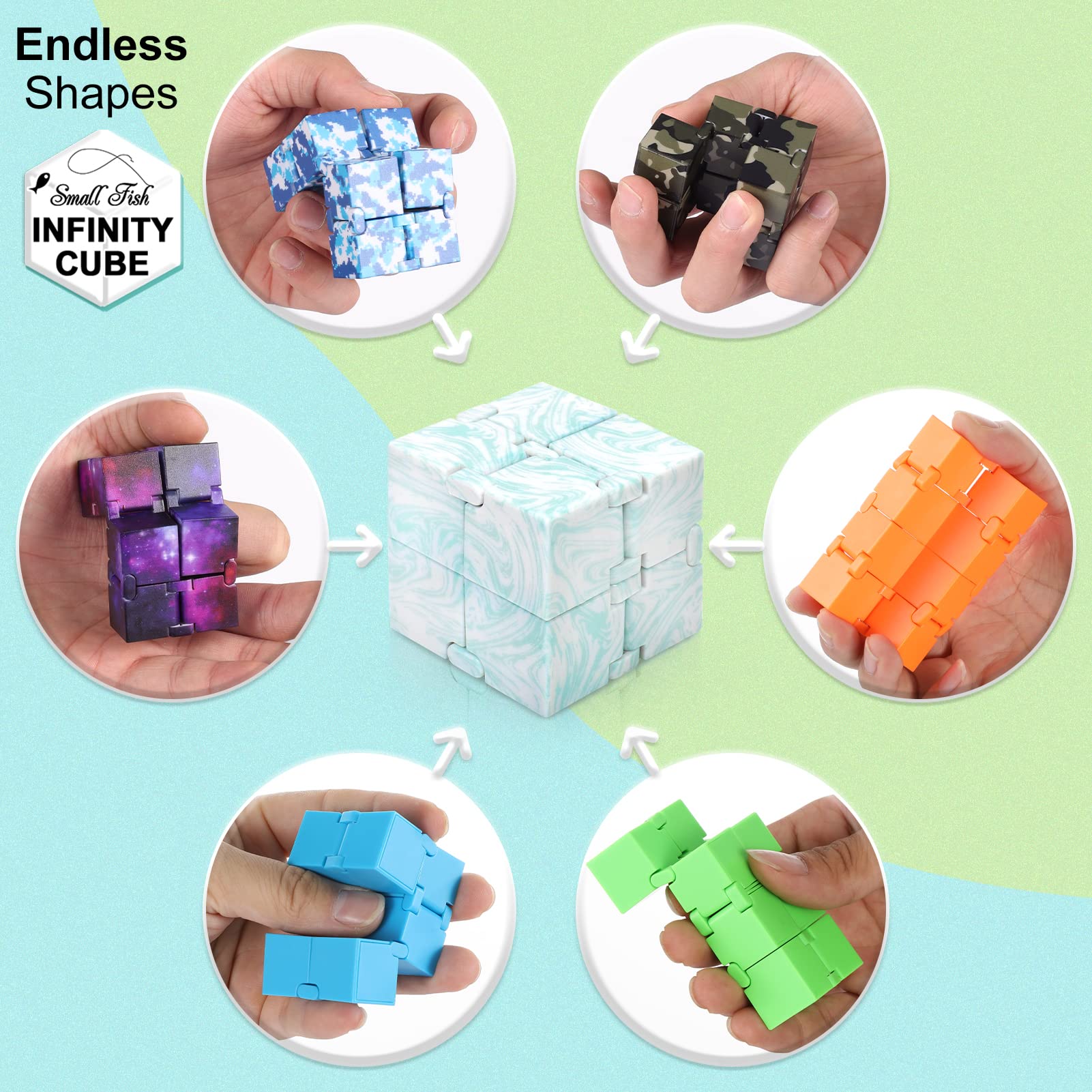 SMALL FISH Infinity Cube Sensory Fidget Toy, Sensory Tool EDC Fidgeting Game for Kids and Adults, Cool Mini Gadget Best for Stress and Anxiety Relief, Hand-Held Fidget Toy (Marble)