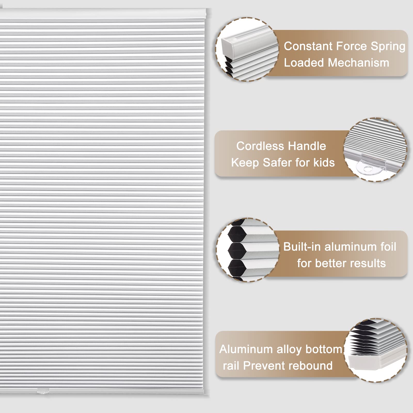 MYshade Cordless Cellular Blinds for Windows Blackout Cellular Window Shades Blinds & Shades for Kitchen/Bedroom/Living Room/Office 48" W X 72" H(White), CEL48WT72C