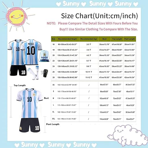 Kids Soccer Jersey 2023 Tiokkss Argentina Blue #10 Messi Kids Soccer Jersey & Shorts Shin Guards Backpack Drawstring Ball Bag Set Youth Sizes