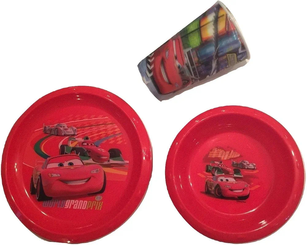 Disney Cars Tablesetting by Zak ~ Plate, Bowl, Lenticular Tumbler (Red with World Grand Prix)