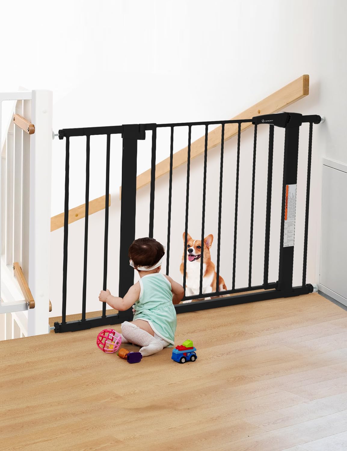 COMOMY 29.5-43.3" Safety Baby Gate Extra Wide, Auto Close Dog Gate for House Doorways Stairs, Pressure Mounted Easy Walk Through Pet Gate Child Gate, Includes 2.75" and 8.25" Extension, Black