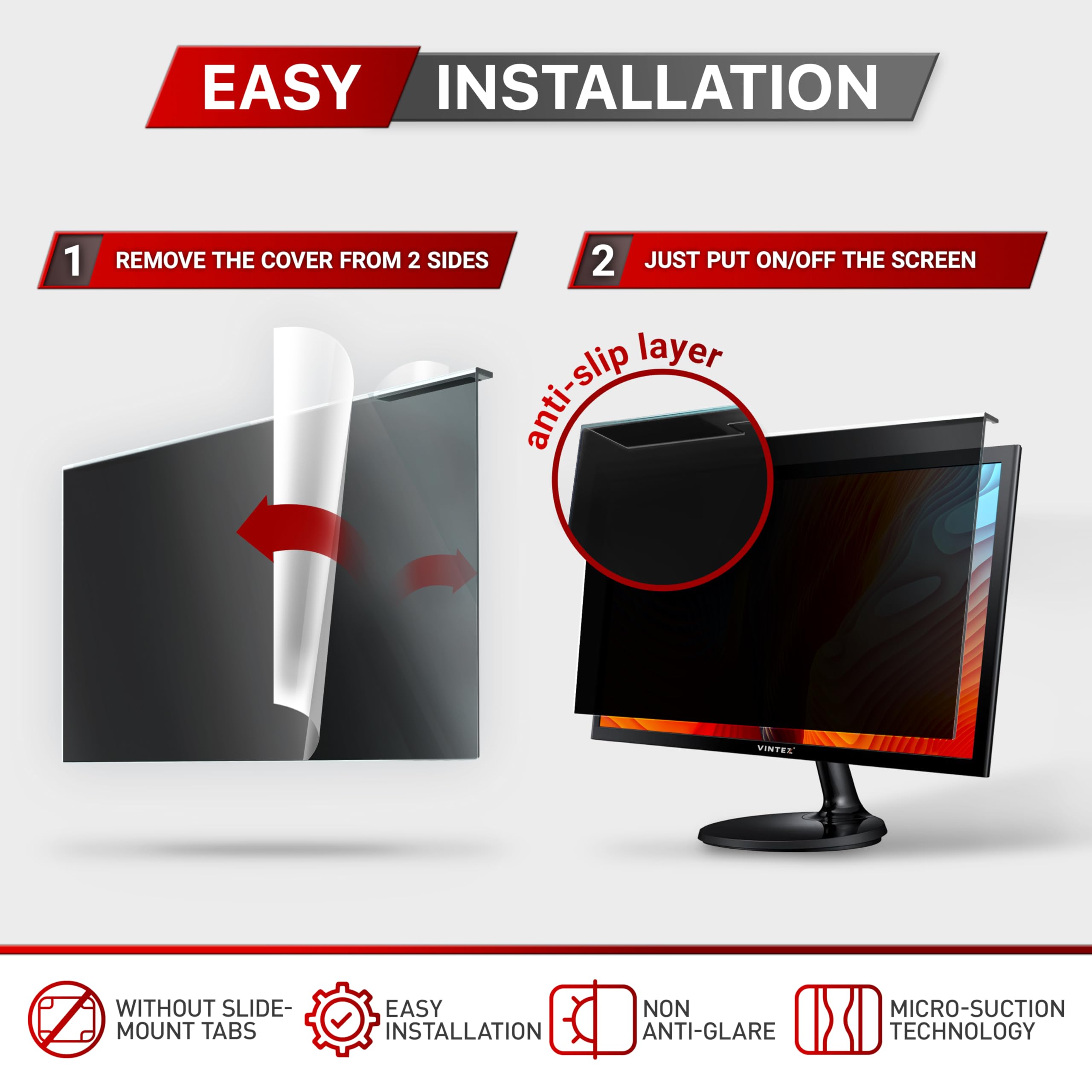 VINTEZ Universal 26" - 27" Computer Privacy Screen Filter for Widescreen Computer Monitors - (635 x 415 mm)