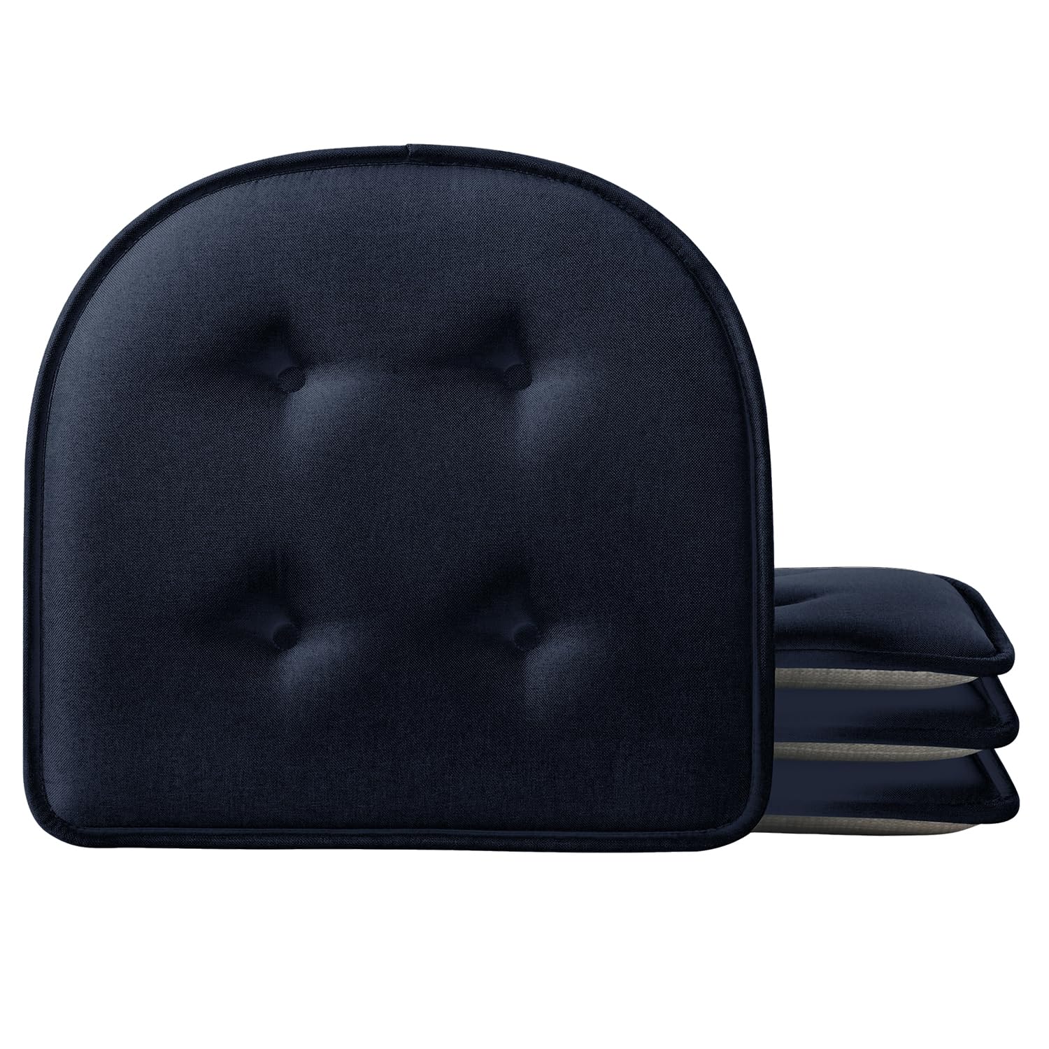 LOVTEX Chair Cushions for Dining Chairs 3 Pack, Non Slip Seat Cushions for Kitchen Chairs, Navy 17 x 16 Tufted Memory Foam Kitchen Chair Cushions Set of 6