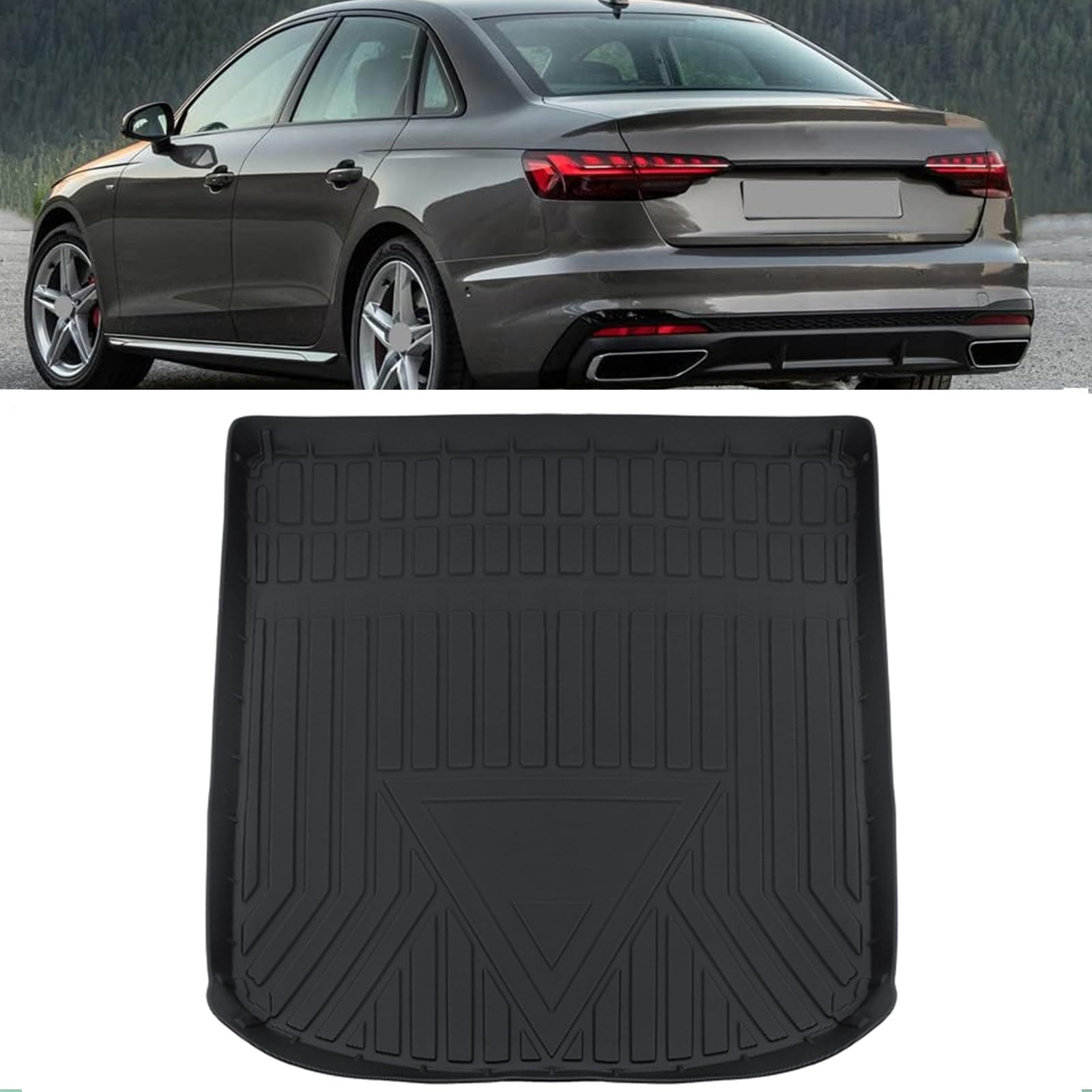 بطانة صندوق الأمتعة من MotorFansClub مناسبة لسيارة Audi A4 S4 موديلات 2017 و2018 و2019 و2020 و2021 و2022 و2023، مصنوعة من المطاط المتين لحماية صندوق الأمتعة الخلفي من الماء، سجادة أرضية سوداء اللون