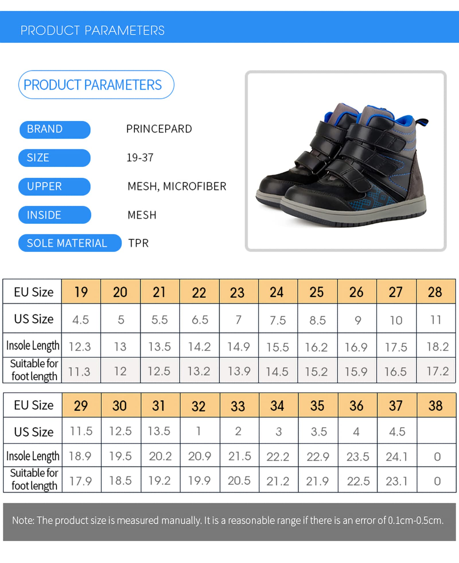 Size: 35 - Princepard Kids Orthopedic Shoes,Toddlers Corrective High Top Boots with Arch and Ankle Support,Improve Children's Flat Feet and Valgus/varus Black