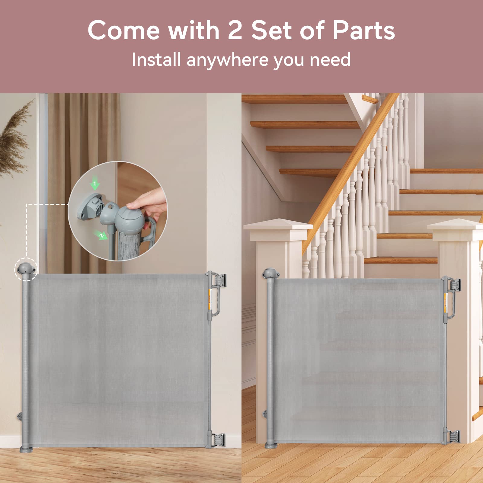 Momcozy Retractable Baby Gate, Mesh Baby Gate or Mesh Dog Gate, 83 CM Tall, Extends up to 140 CM Wide, Child Safety Gate for Doorways, Stairs, Hallways, Indoor/Outdoor, Grey