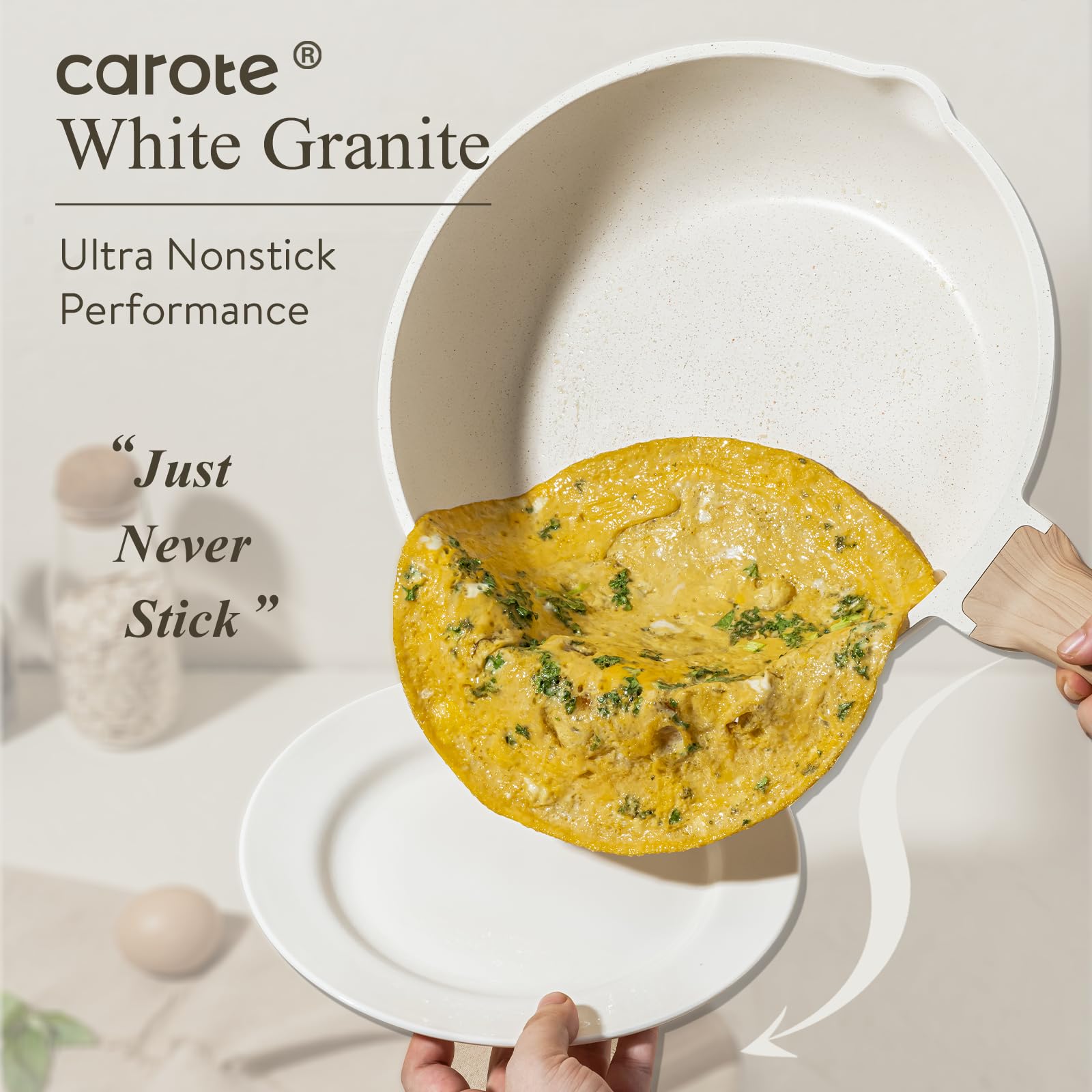 CAROTE Pots and Pans Set Nonstick, White Granite Induction Kitchen Cookware Set, 10 Pcs