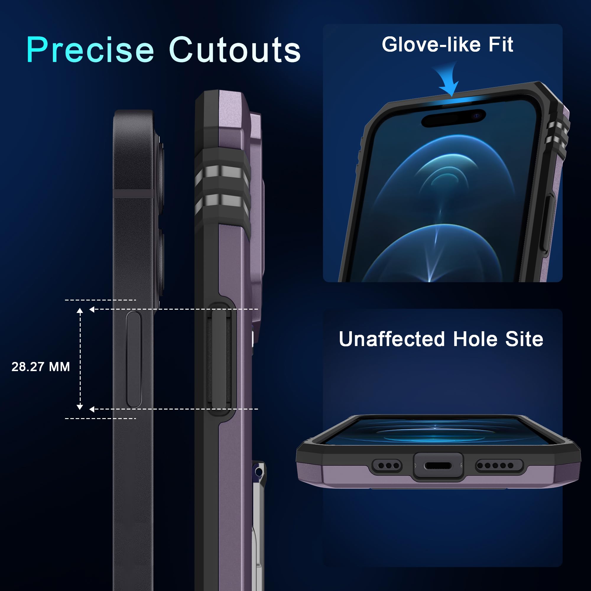 جراب BAHAHOUSES لهاتف iPhone 15 مع غطاء كاميرا منزلق، وحامل حلقي دوار، وغطاء واقٍ مقاوم للصدمات بدرجة عسكرية - أرجواني غامق