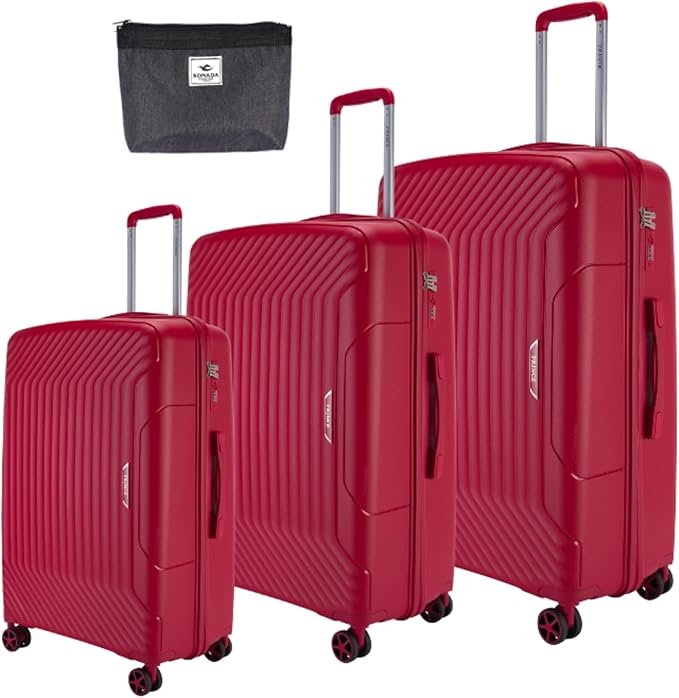 Prince Luggage Set of 3 Unbreakable Luggage with 4 Spinner Wheels, Luggage for Travel Light Weight Anti-Theft Lock,Size 20 24 28 Inch Red