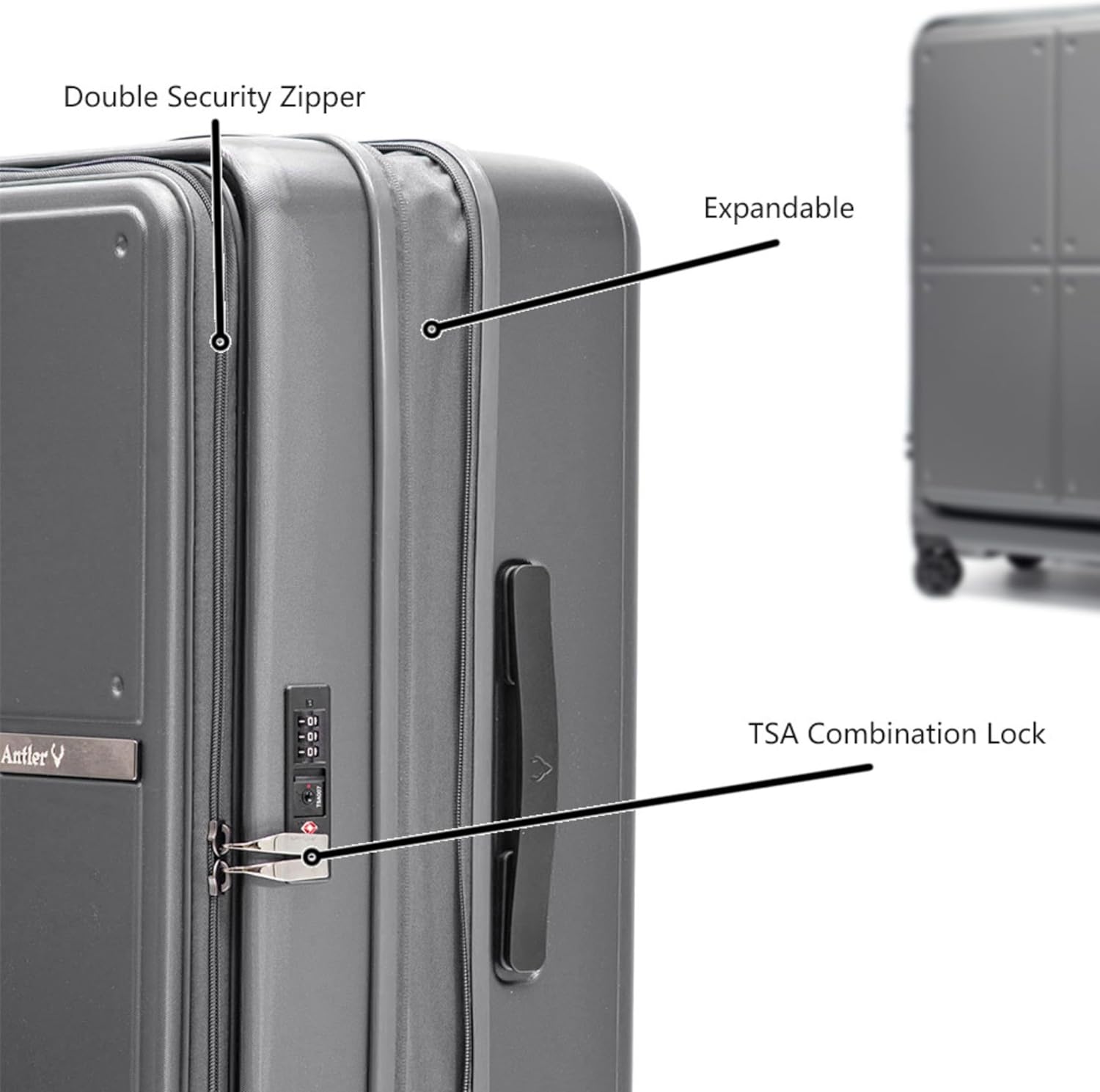 ANTLER Front Pocket Hardside Luggage Set of 2, Expandable 4 Double Wheeled Suitcase for Travel And business Trip. Anti Theft Double Zipper, TSA Lock (Grey)