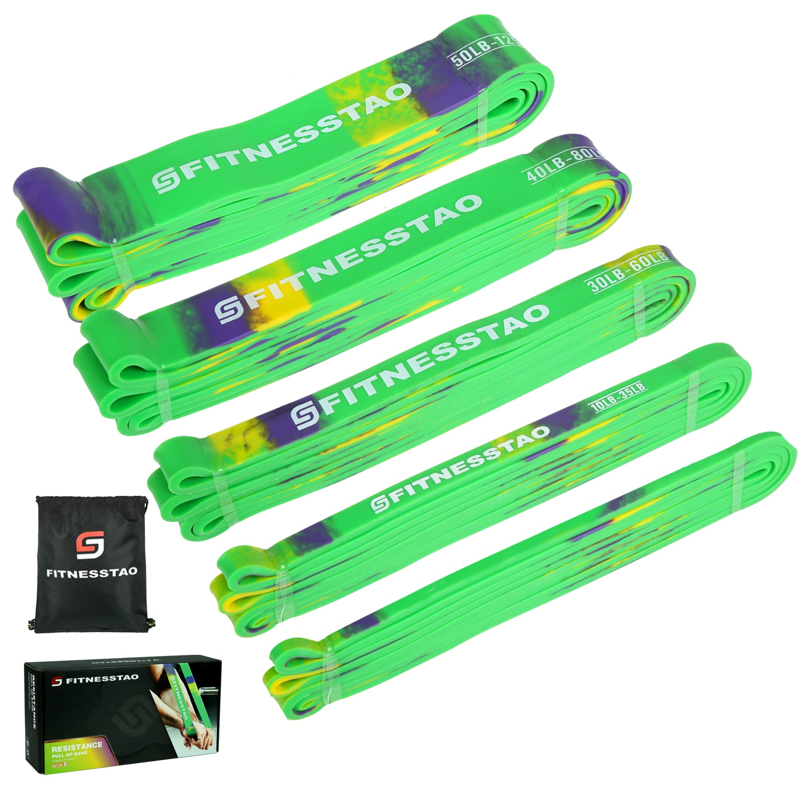 FITNESSTAO Resistance Band Sets, (5 Pack Green)