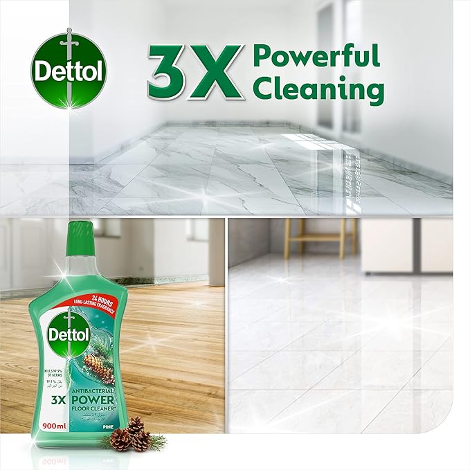 Dettol Pine Antibacterial Power Floor Cleaner with 3 times Powerful Cleaning (Kills 99.9% of Germs), 900ml,