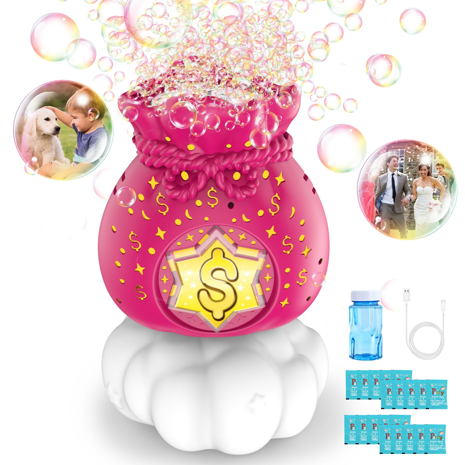 Blizzard Dollar Bag Bubble Machine,Brilliant Light & Automatic Bubble Maker Blower,Fun Bubble Gun Toy,Indoor Outdoor Bubble Toy for Kids & Toddlers,Birthday Party Gifts for Boys & Girls Age 3+ Years