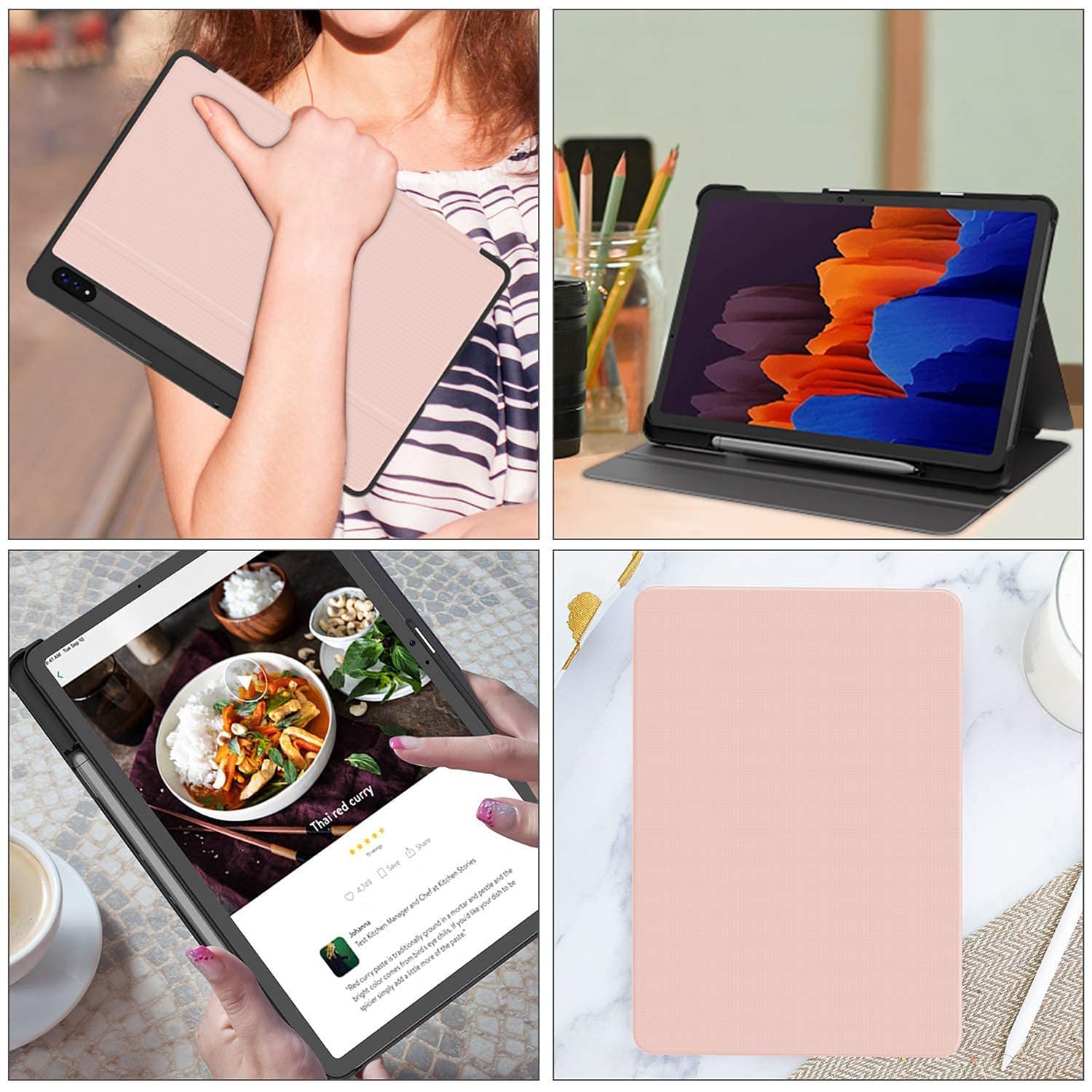 Soke Samsung Tab S7 Plus 12.4''case [-T970/T975/T976/T978] with S Pen Holder, Pink