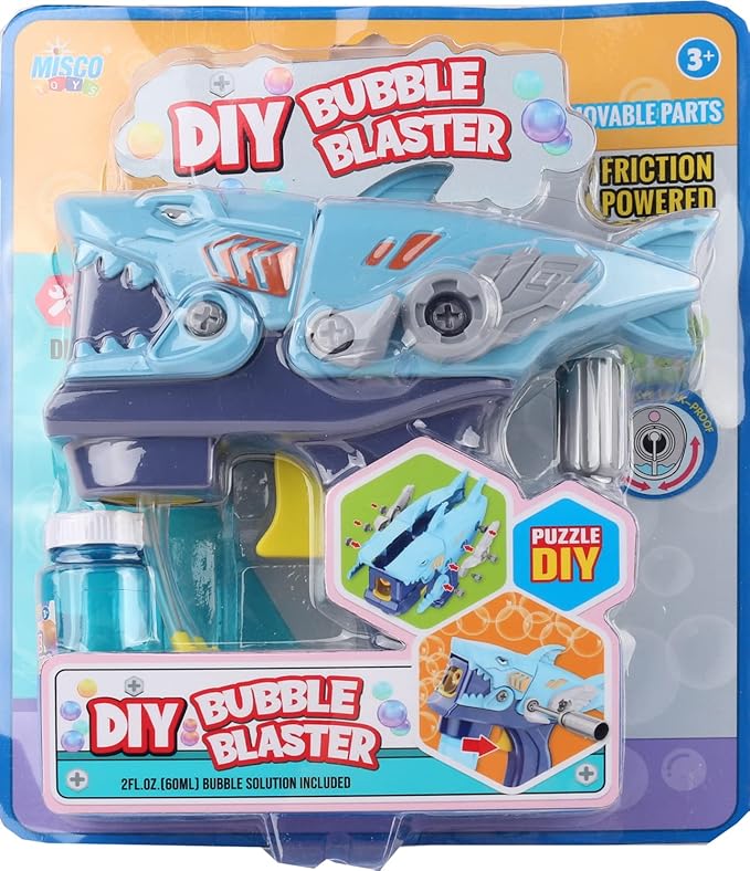 🦈 Misco Toys Kids Bubble Gun – DIY Bubble Machine for Kids (Shark Edition) | Build Your Own Bubble Maker Blower Toy – Fire Truck Design – Outdoor Fun for Ages 3-8