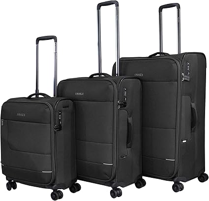 Pierre Cardin Airlite Luggage Ultra Lightweight suitcase for travel,TSA Approved, Anti Theft Double Zipper, Black, Set of 3