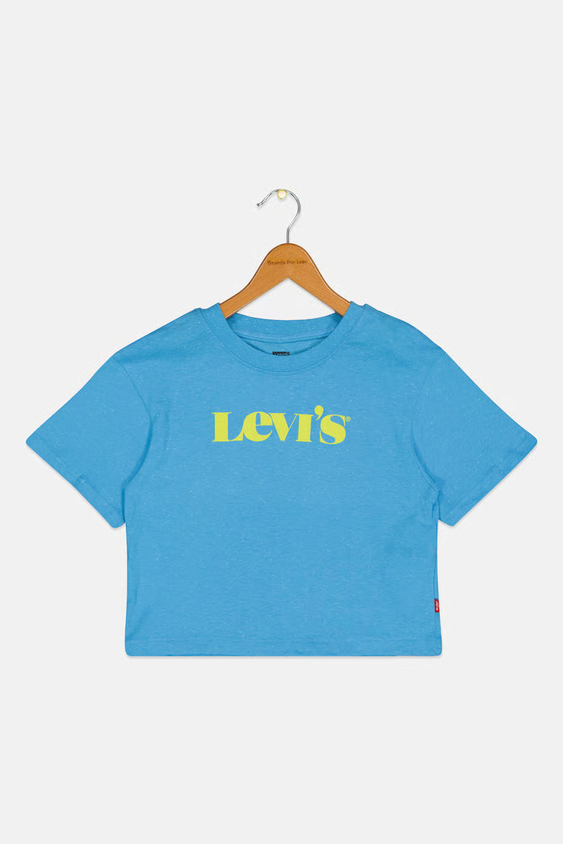 LEVIS Girl Crew Neck Graphic Print Short Sleeve T-Shirt, Sky Blue