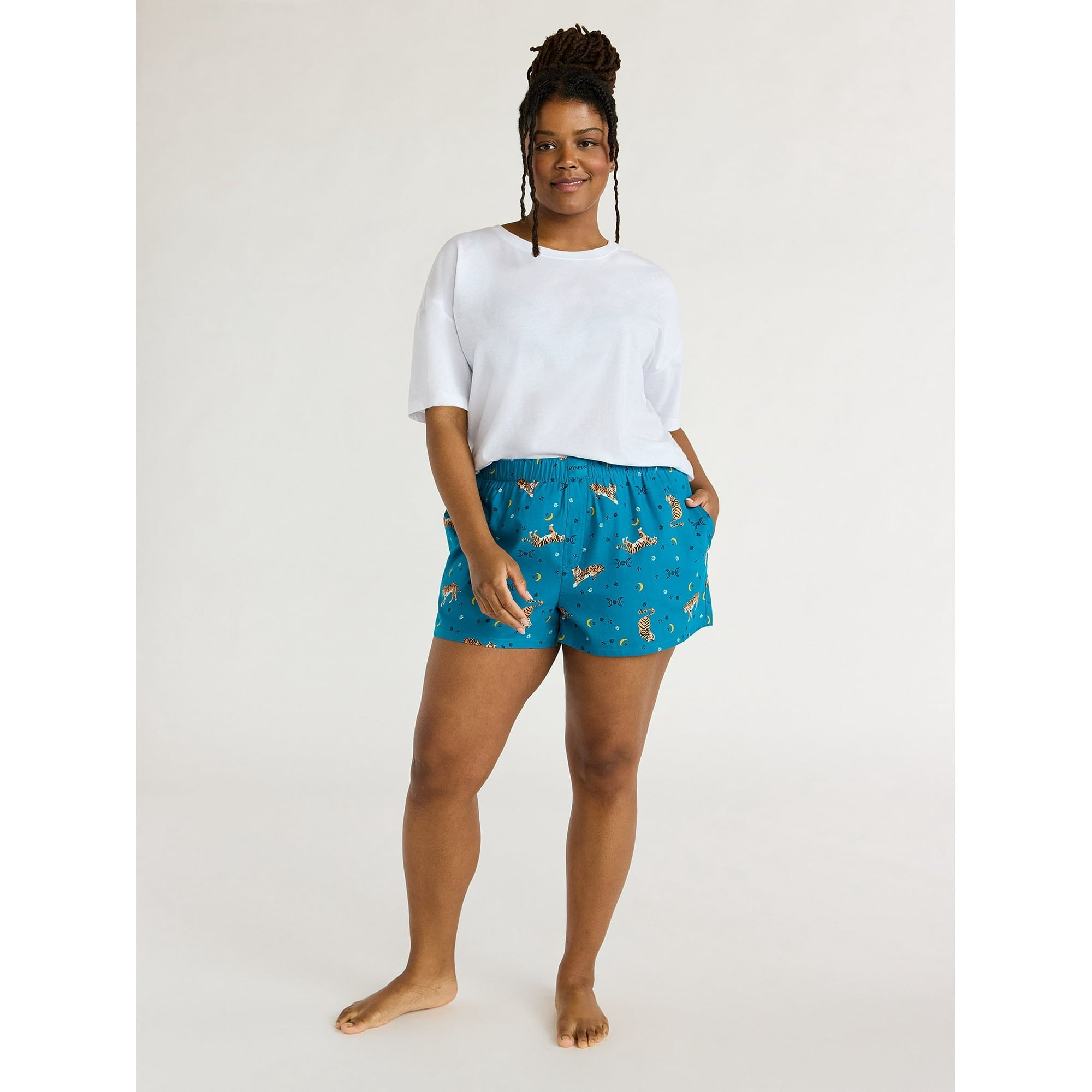 SIZE: S(4-6) - Joyspun Women's Woven Pajama Boxer Shorts