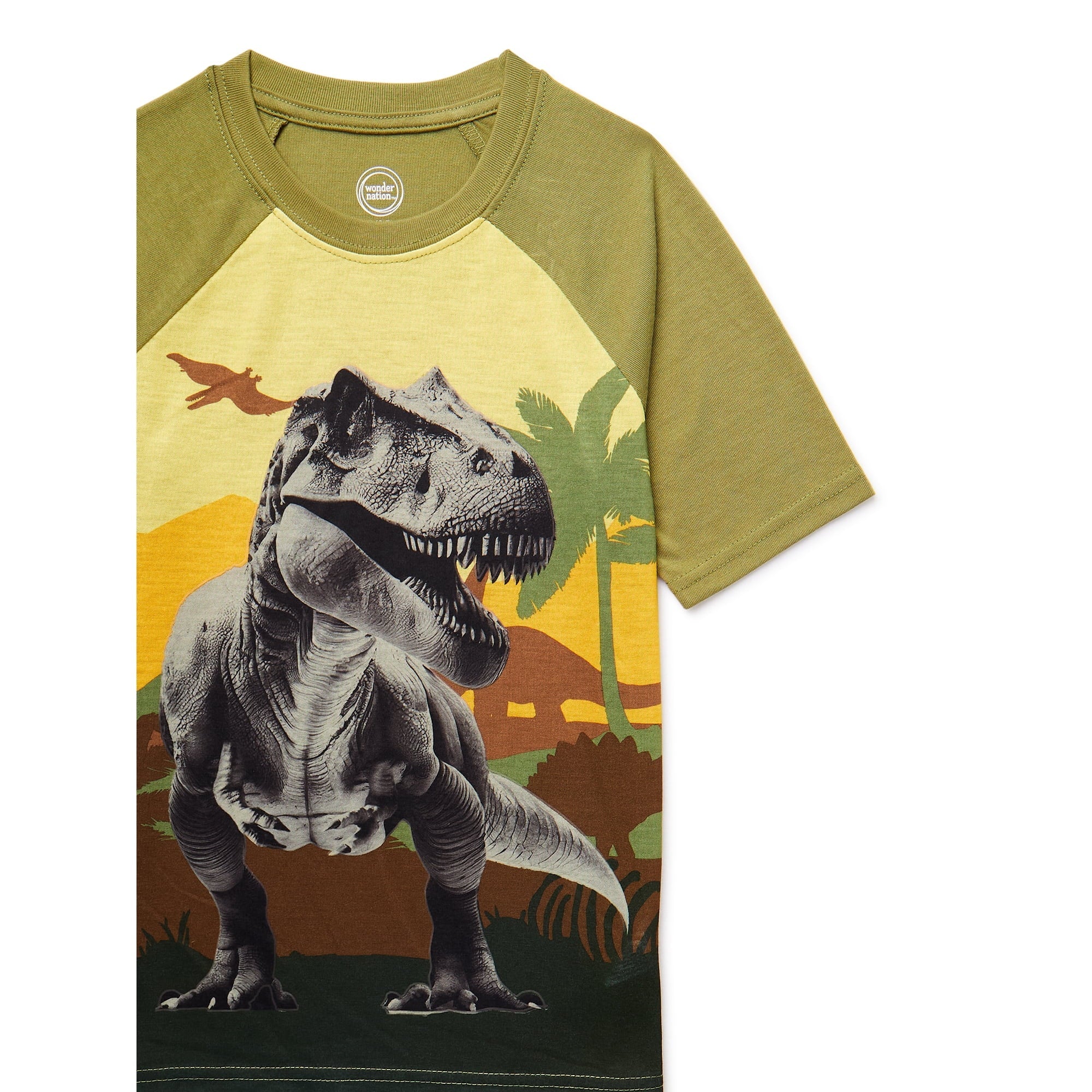 SIZE: M(8) - Wonder Nation Boys Dino Short Sleeve and Shorts 2-Piece Sleep Set