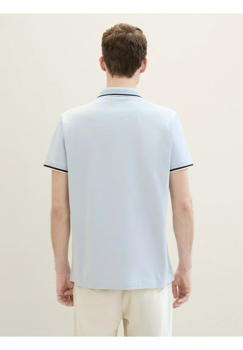TOM TAILOR Polo Shirt - Foggy Blue White Two Tone