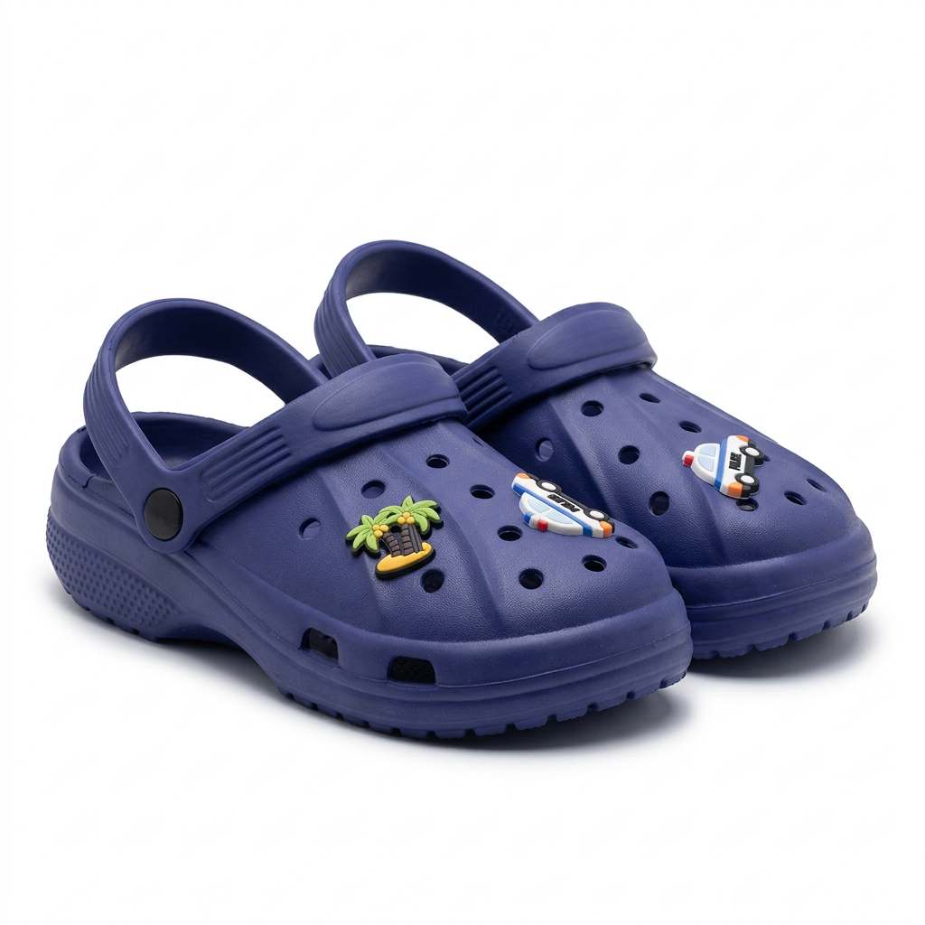 Clogs Kids' Classic Navy Blue  with Police Car & Palm Tree Charms